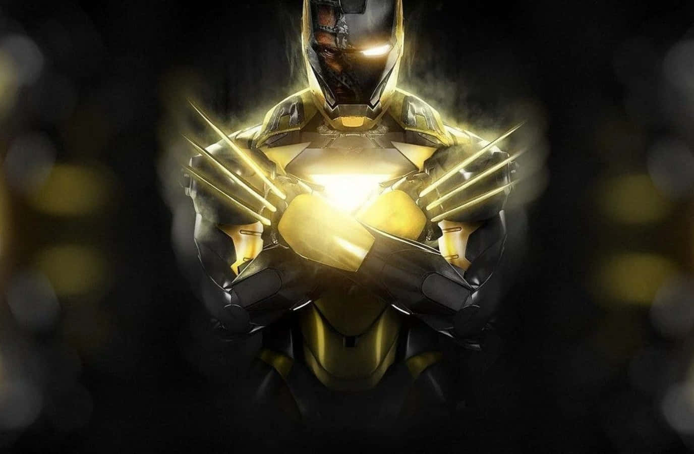 Vibranium Suit, golden armored superhero, glowing claws, HD Desktop Wallpaper