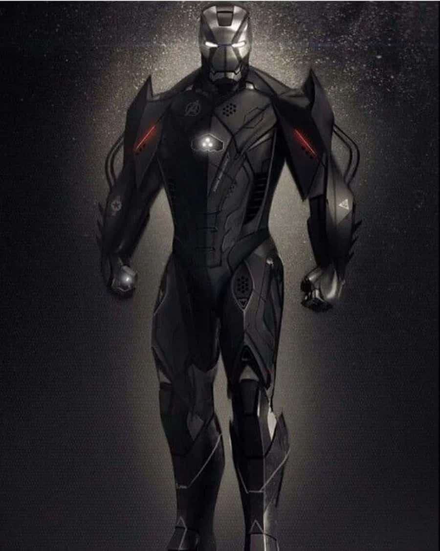 Vibranium Suit, starry cosmic backdrop, glowing red and white accents, SD Phone Wallpaper