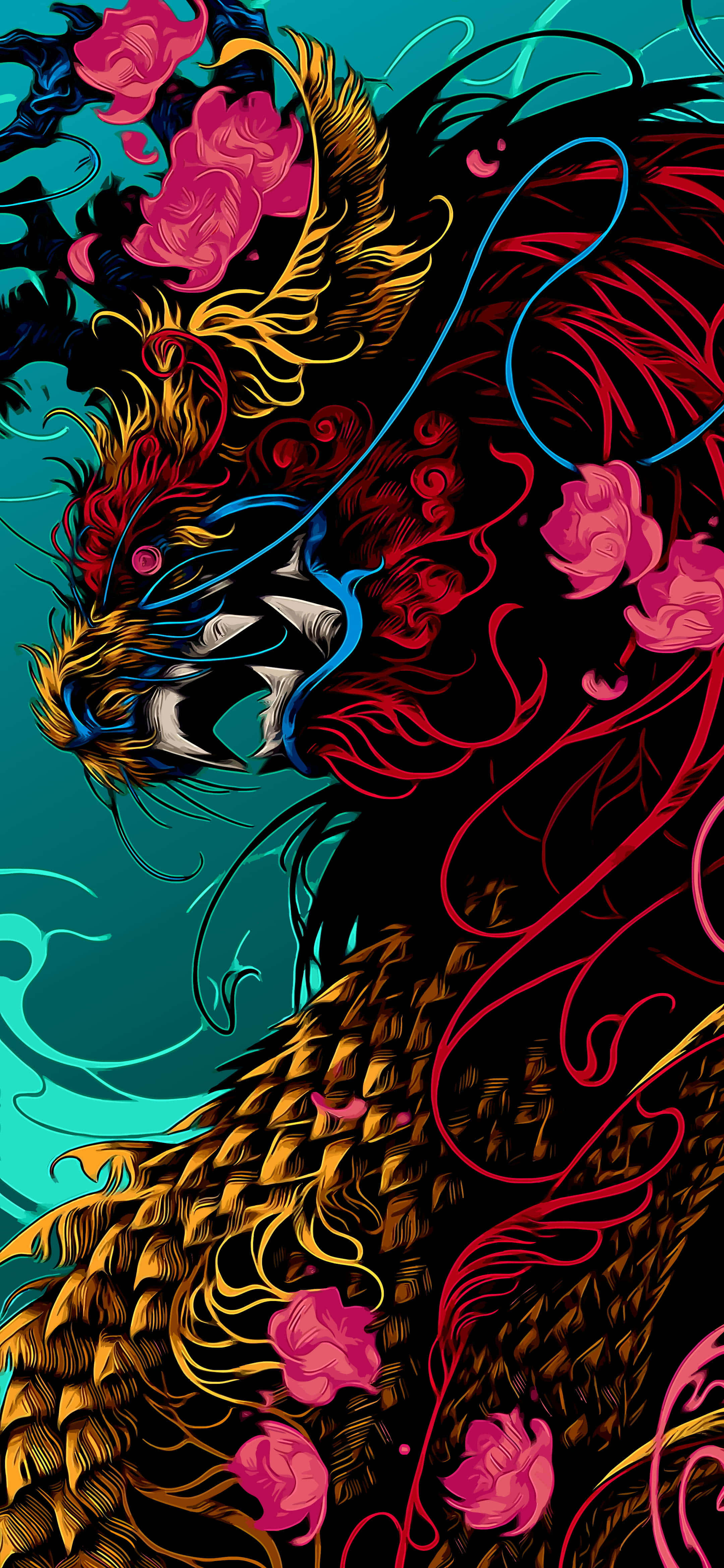 Vibrant Super AMOLED, dragon, fiery mane, 4K Phone Wallpaper