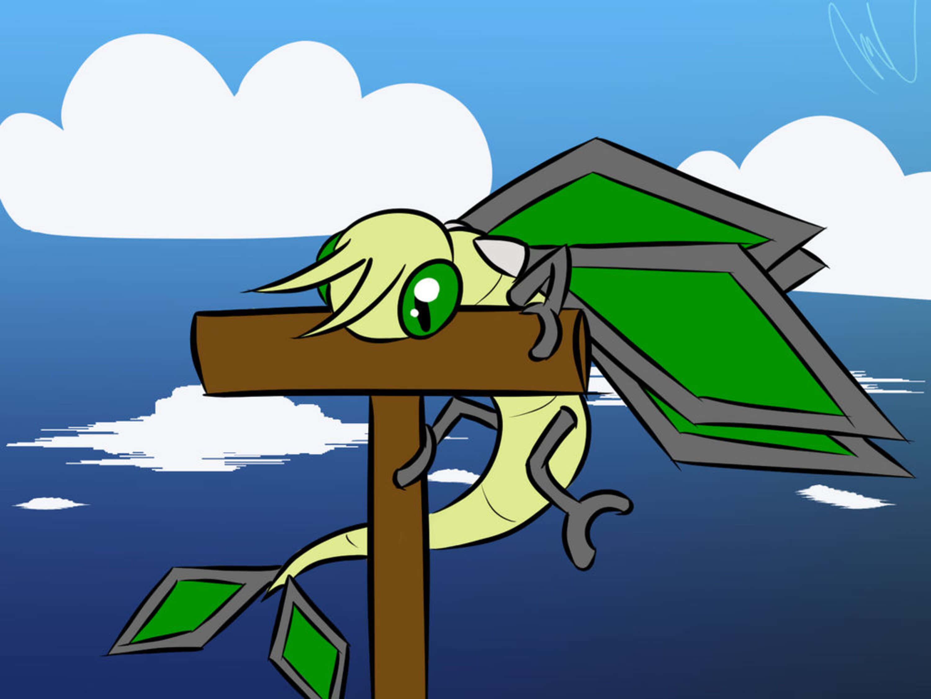 Vibrava, green eyes, green wing panels, 2K Desktop Wallpaper