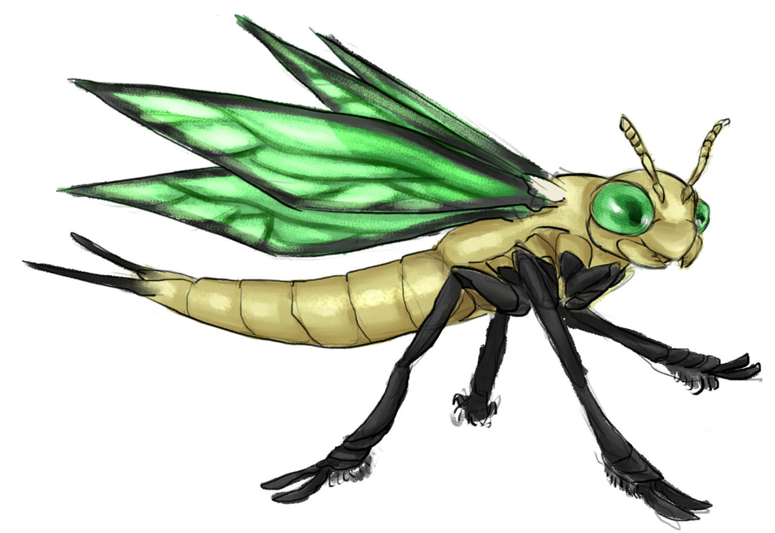 Vibrava, translucent green wings, large green eyes, 2K Desktop Wallpaper