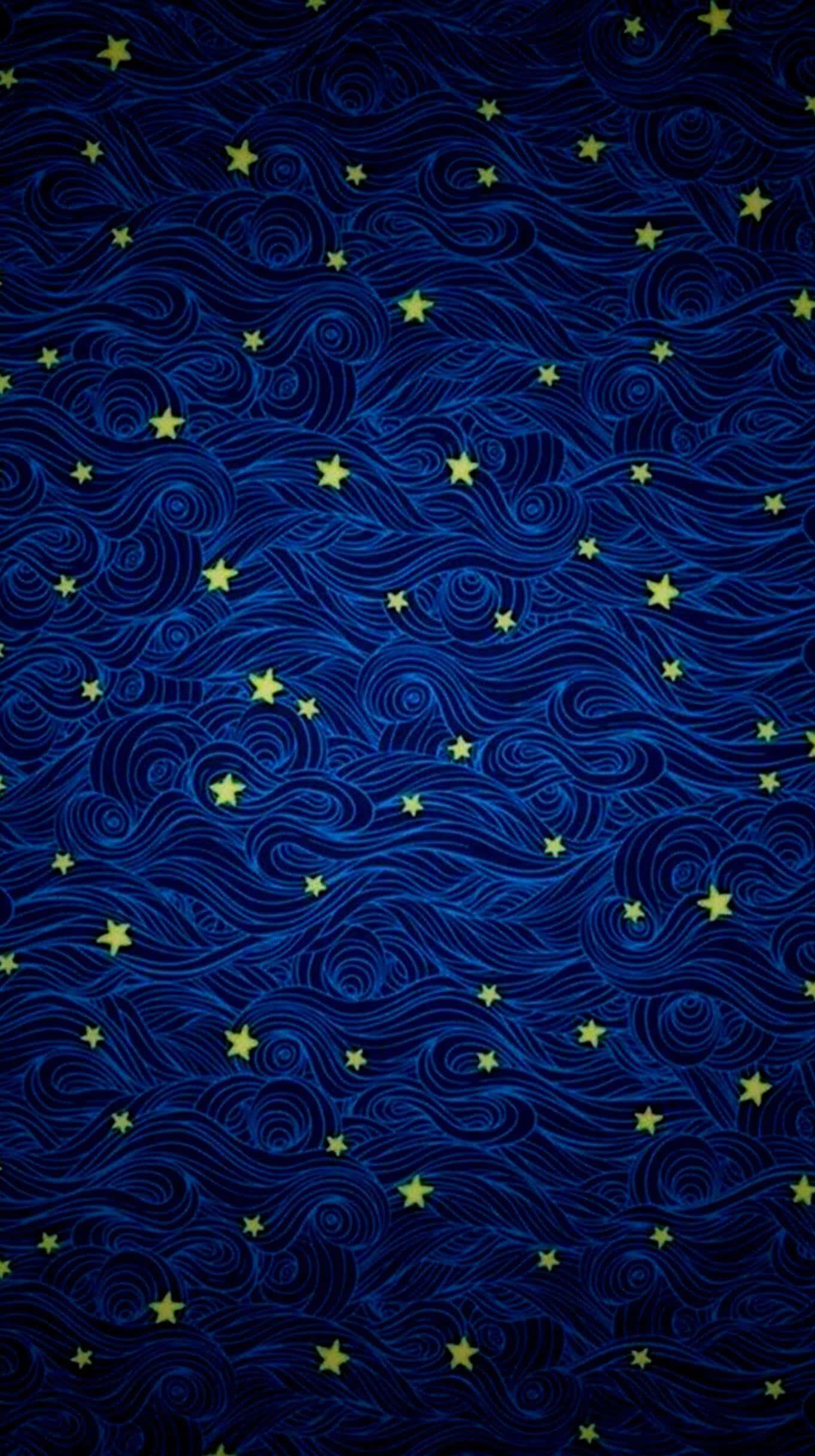 Starry Night, deep blue, glowing yellow stars, Full HD Phone Wallpaper