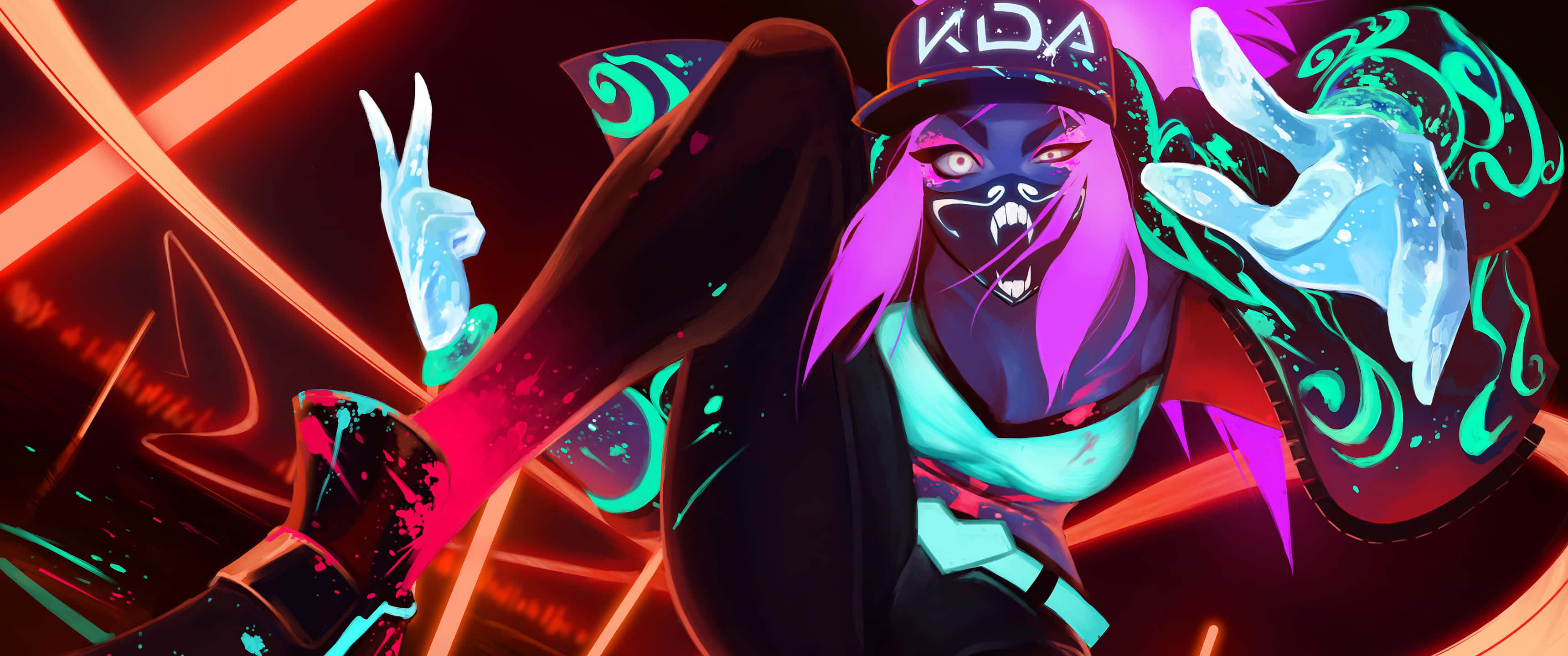 3440x1440, neon, purple hair, 2K Desktop Wallpaper