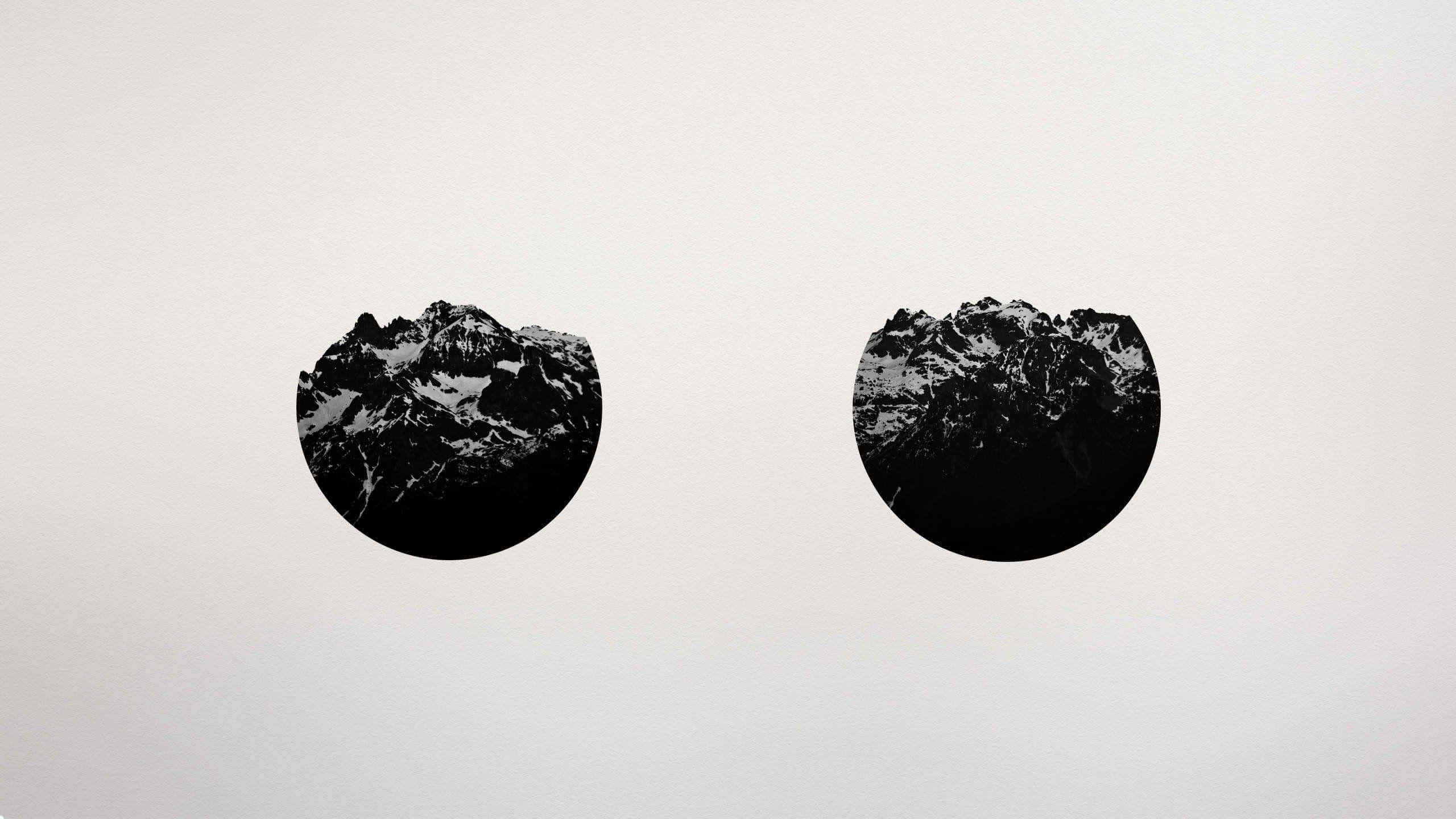 Hipster Waves Desktop, circular mountain silhouettes, snow-capped peaks, 2K Desktop Wallpaper