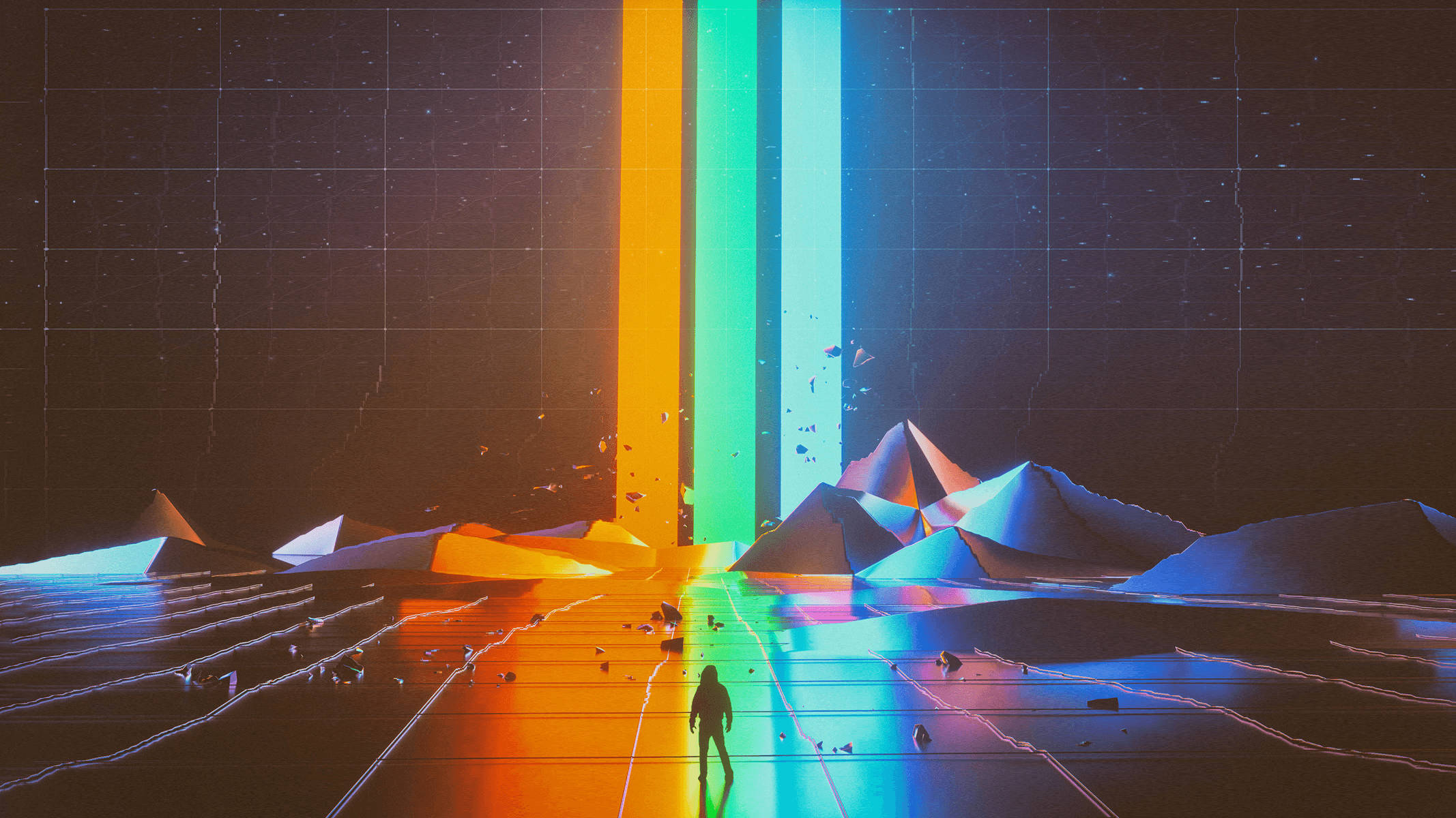 vaporwave, RGB beams, orange green and blue light, Full HD Desktop Wallpaper