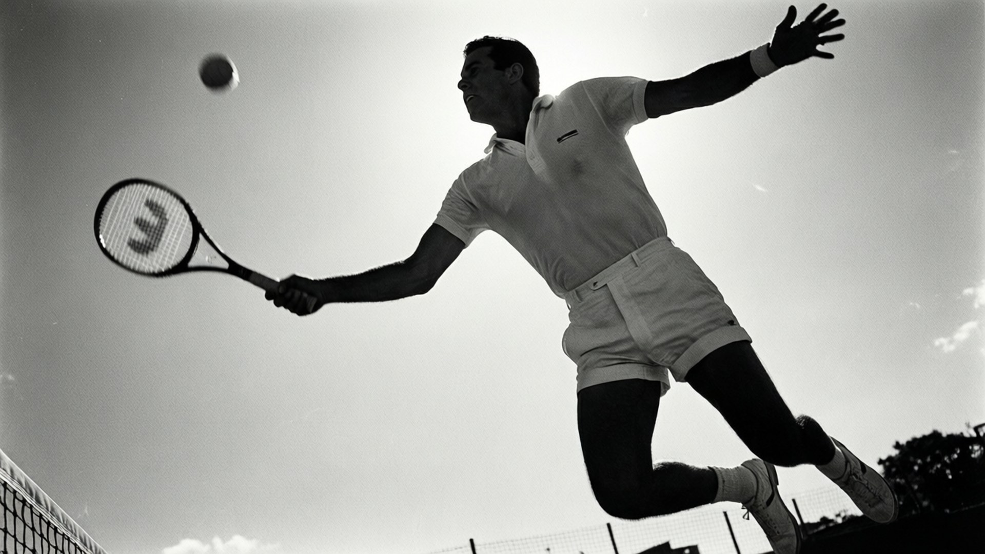 Vic Seixas, silhouetted against the sky, black and white, Full HD Desktop Wallpaper