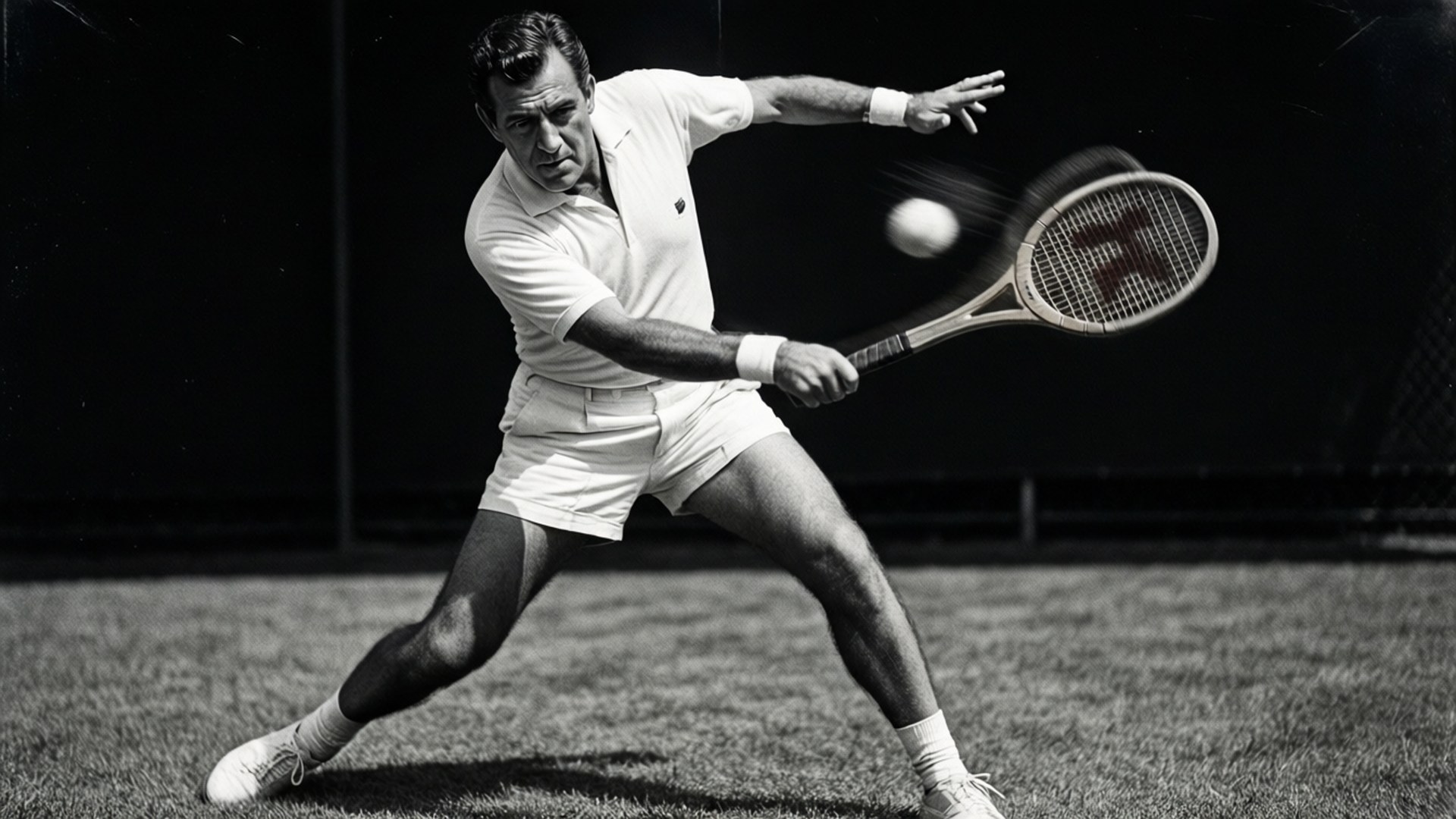 Vic Seixas, mid-swing, grass court, Full HD Desktop Wallpaper