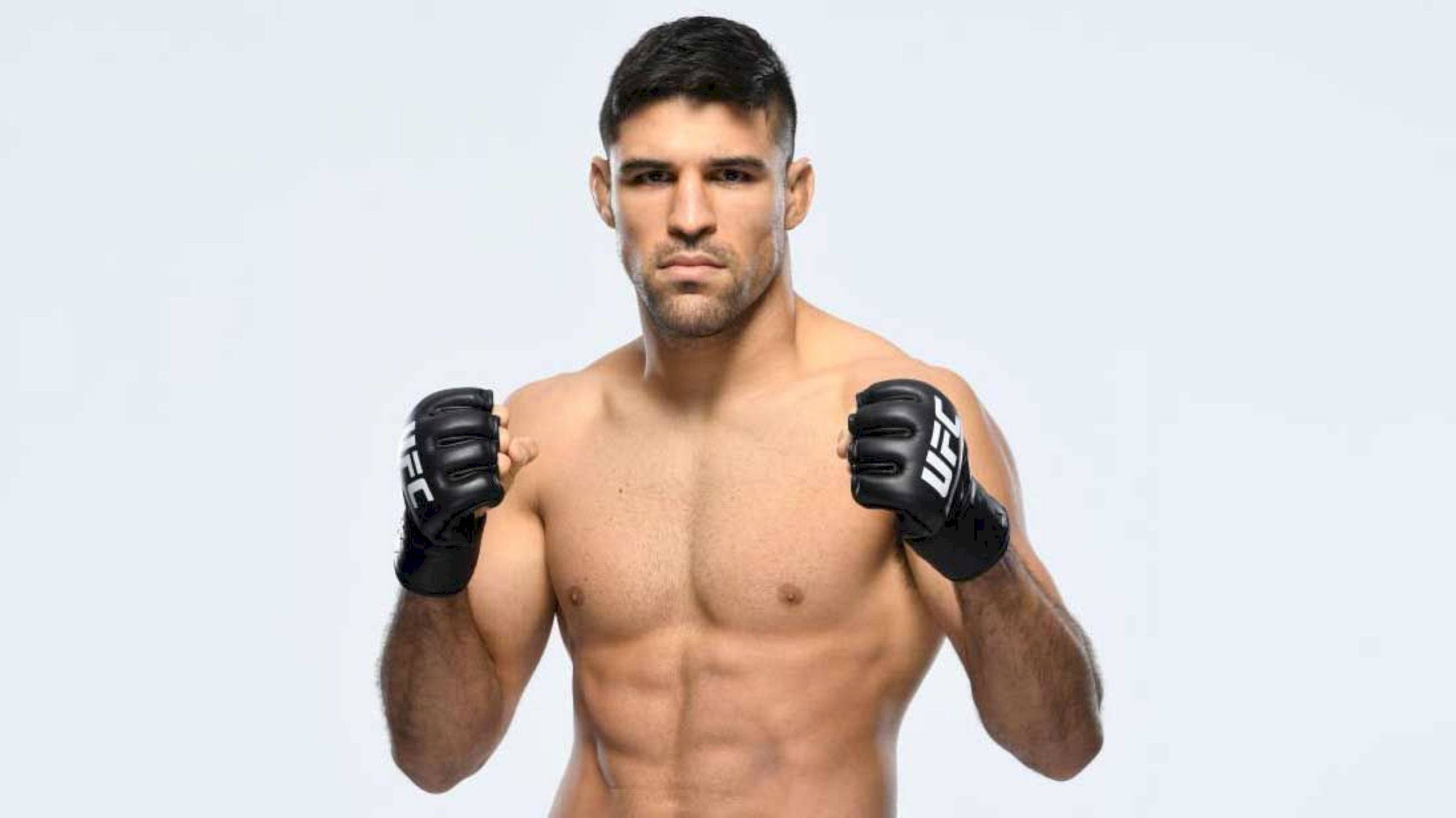 Vicente Luque, black UFC gloves, plain light gray background, Full HD Desktop Wallpaper