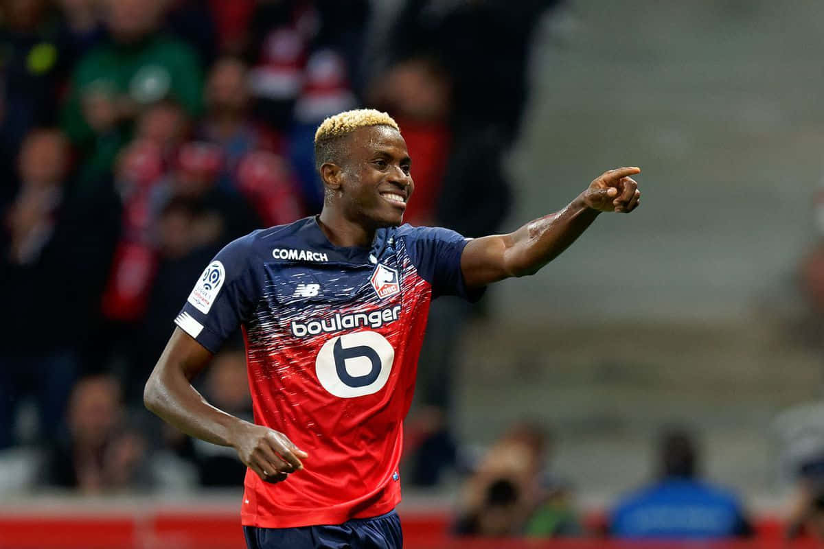 Victor Osimhen, red and blue jersey, night match, SD Desktop Wallpaper