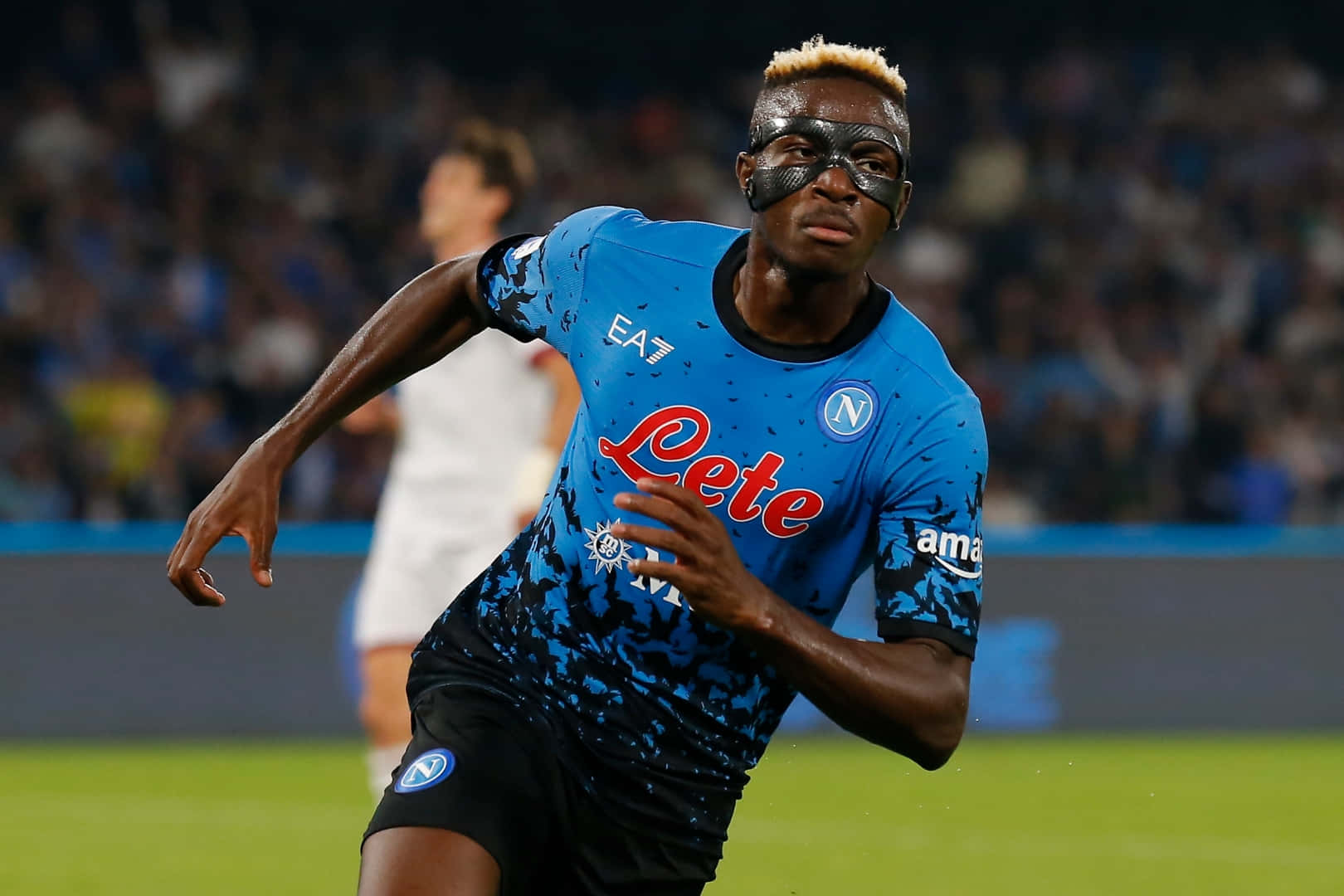 Victor Osimhen, blue Napoli jersey, black eye paint, HD Desktop Wallpaper