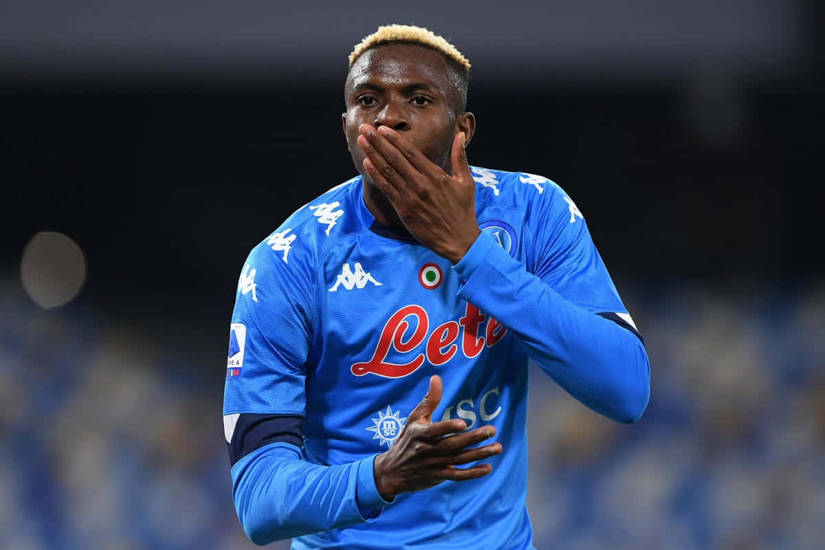 Victor Osimhen, blue Napoli jersey, football player, SD Desktop Wallpaper