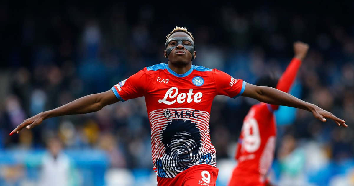 Victor Osimhen, red Napoli jersey, stadium field, SD Desktop Wallpaper