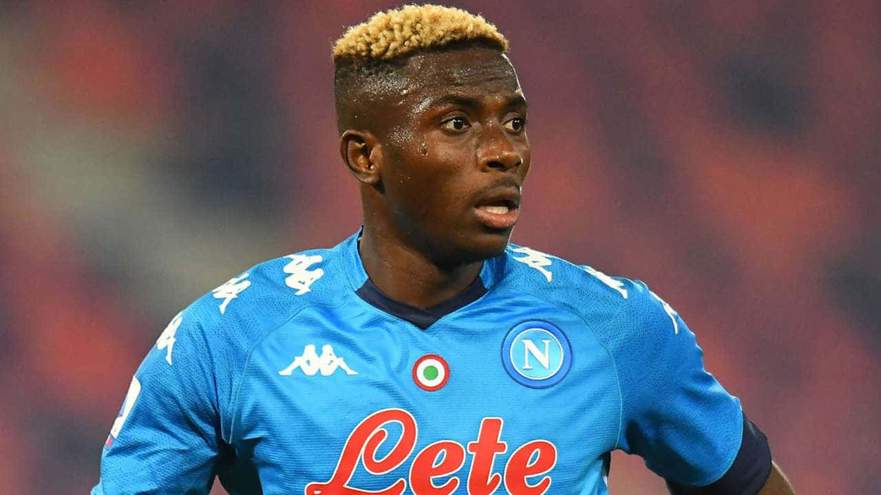 Victor Osimhen, blue Napoli jersey, blonde fade haircut, HD Desktop Wallpaper