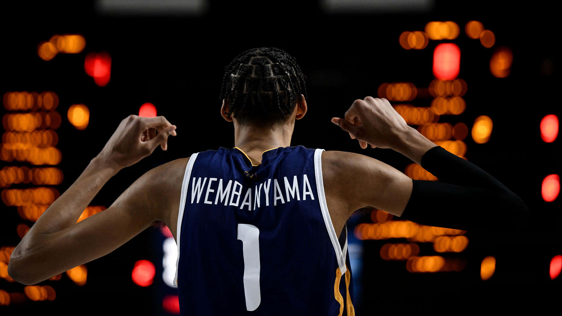 Victor Wembanyama, blue jersey, number 1, Full HD Desktop Wallpaper