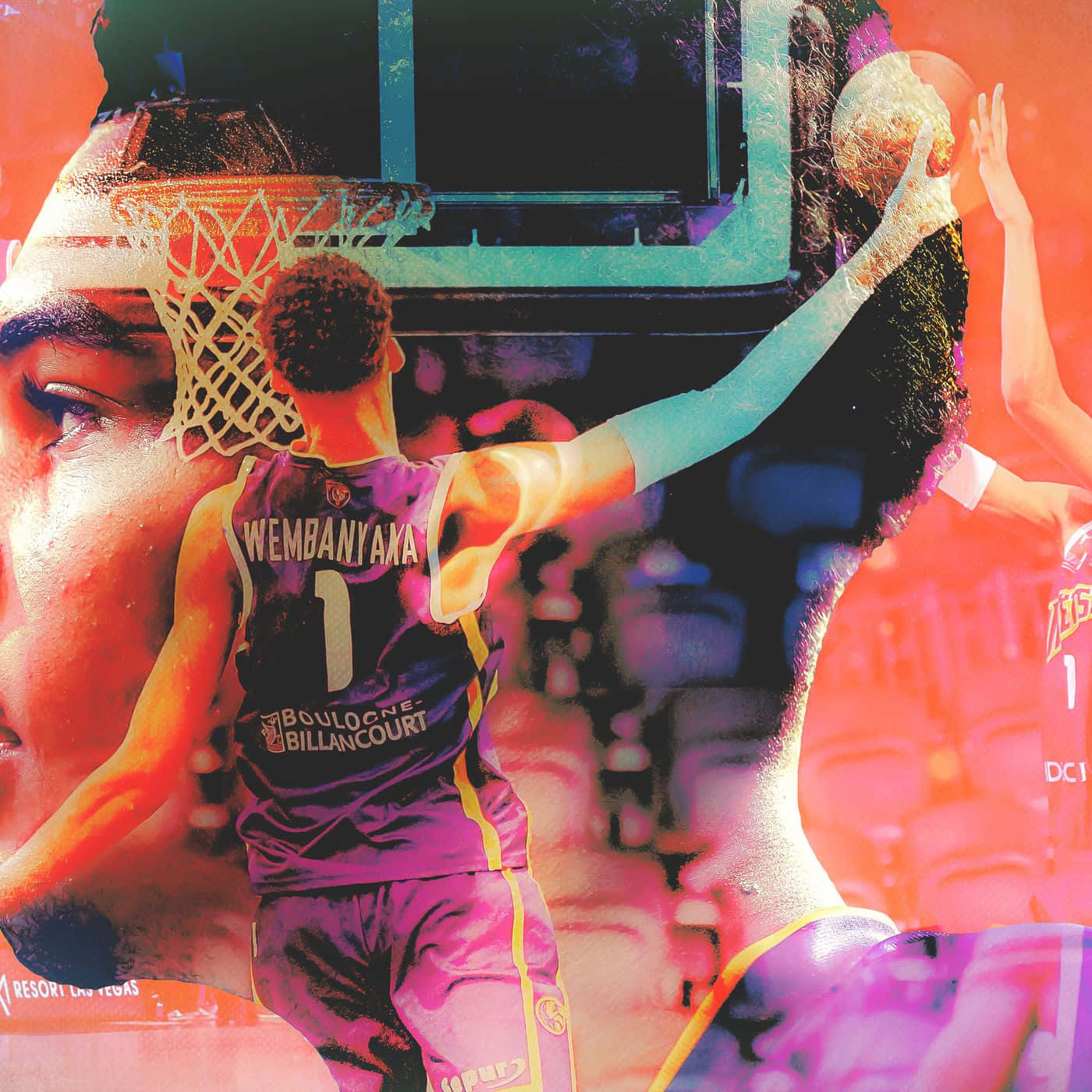 Victor Wembanyama, purple jersey, dunks the ball, HD Desktop Wallpaper