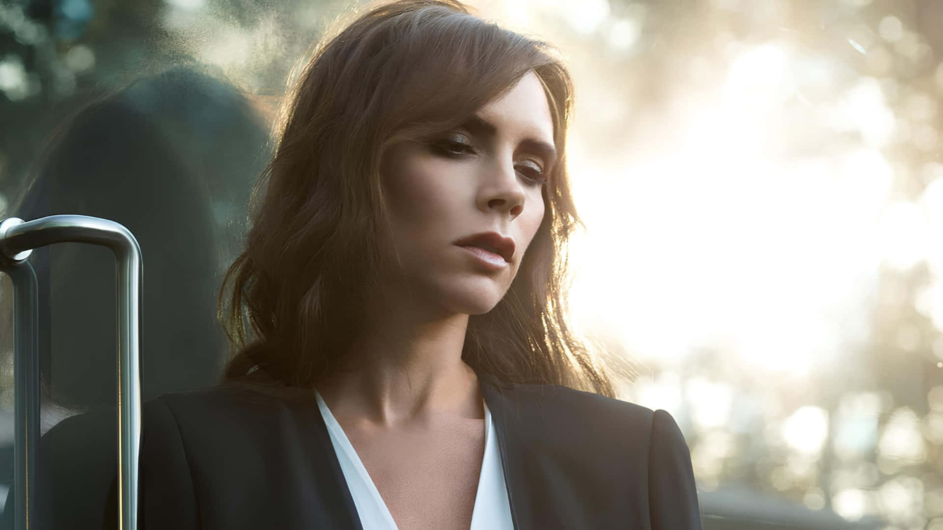 Victoria Beckham, black blazer, white top, Full HD Desktop Wallpaper