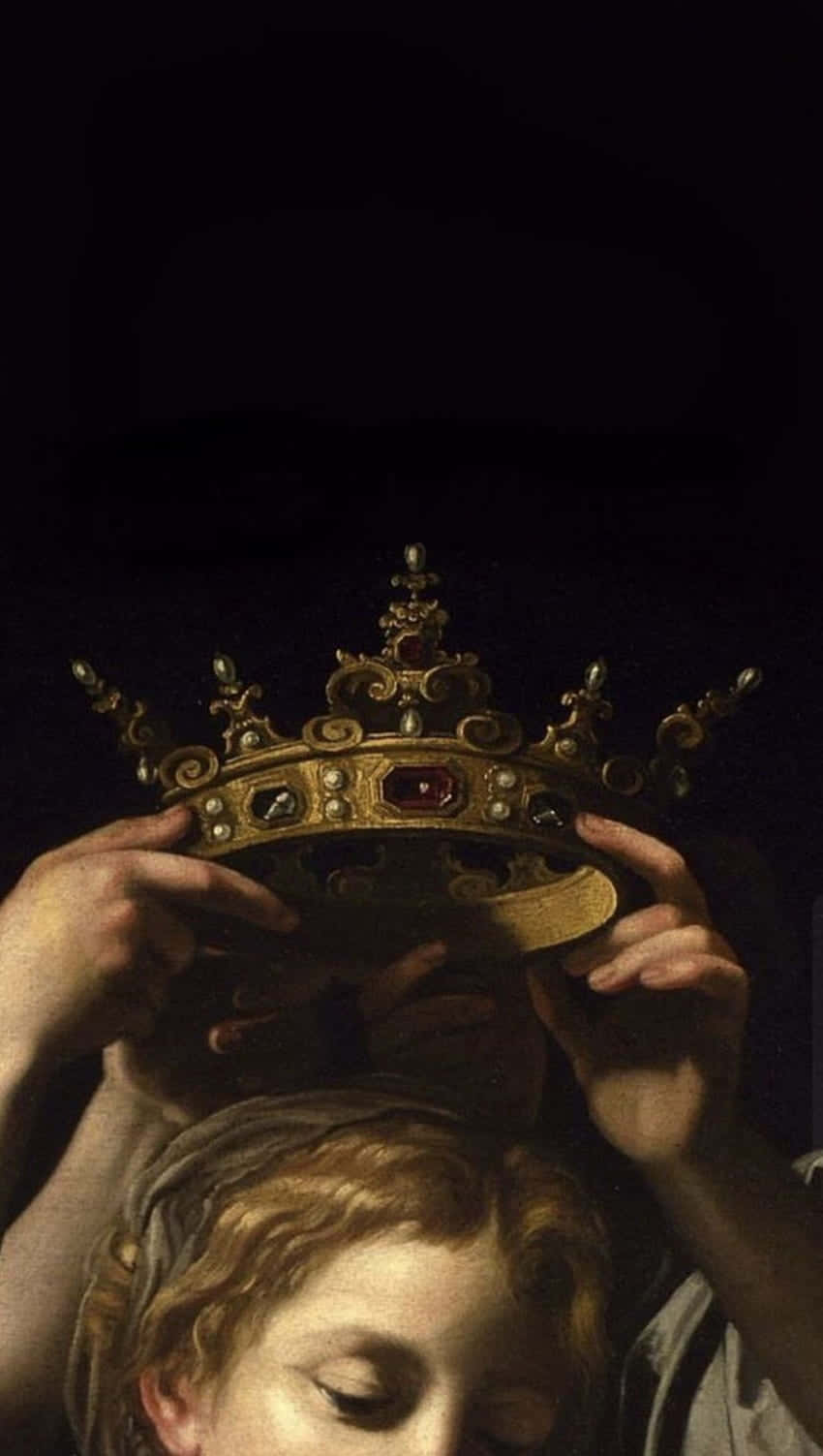 golden crown, red and white jewels, dark background, HD Phone Wallpaper