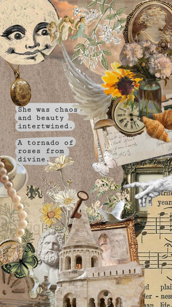 victorian collage aesthetic, moon faces, roses, HD Phone Wallpaper