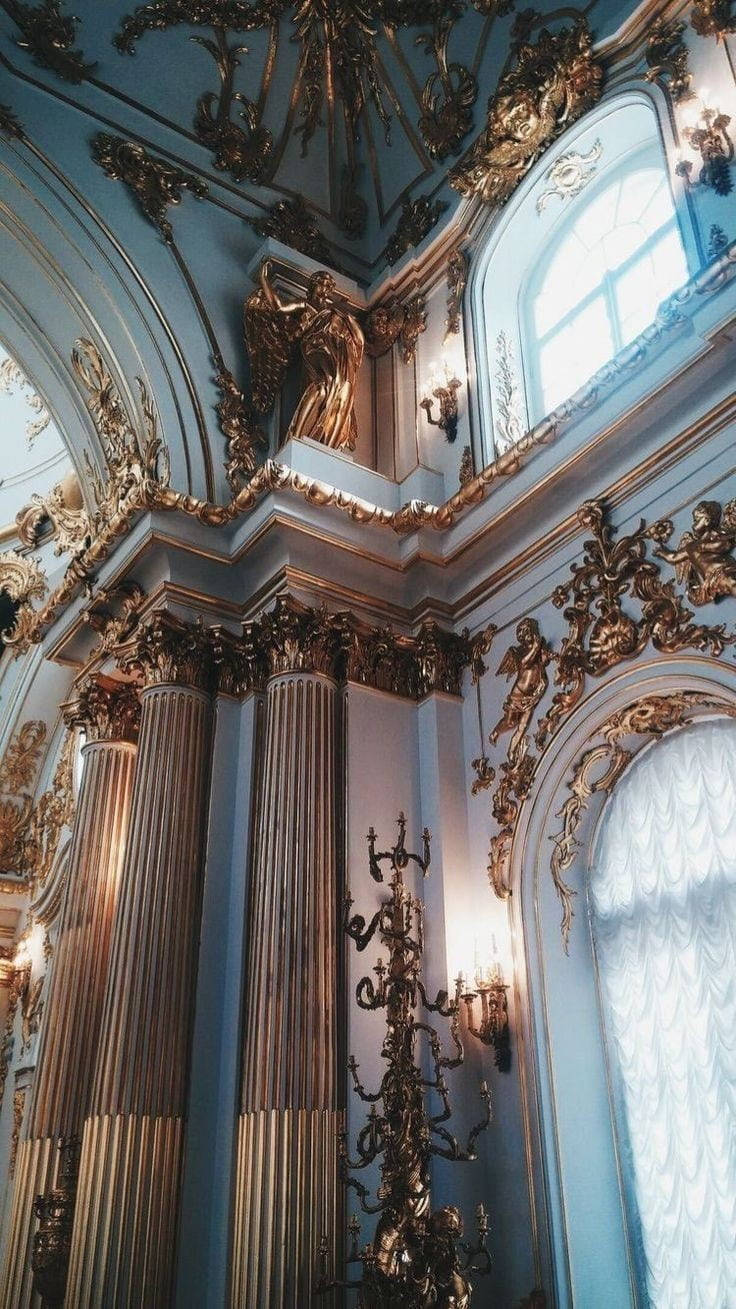 Victorian Baroque Interior Design, gilded columns, ornate ceiling sculptures, HD Phone Wallpaper