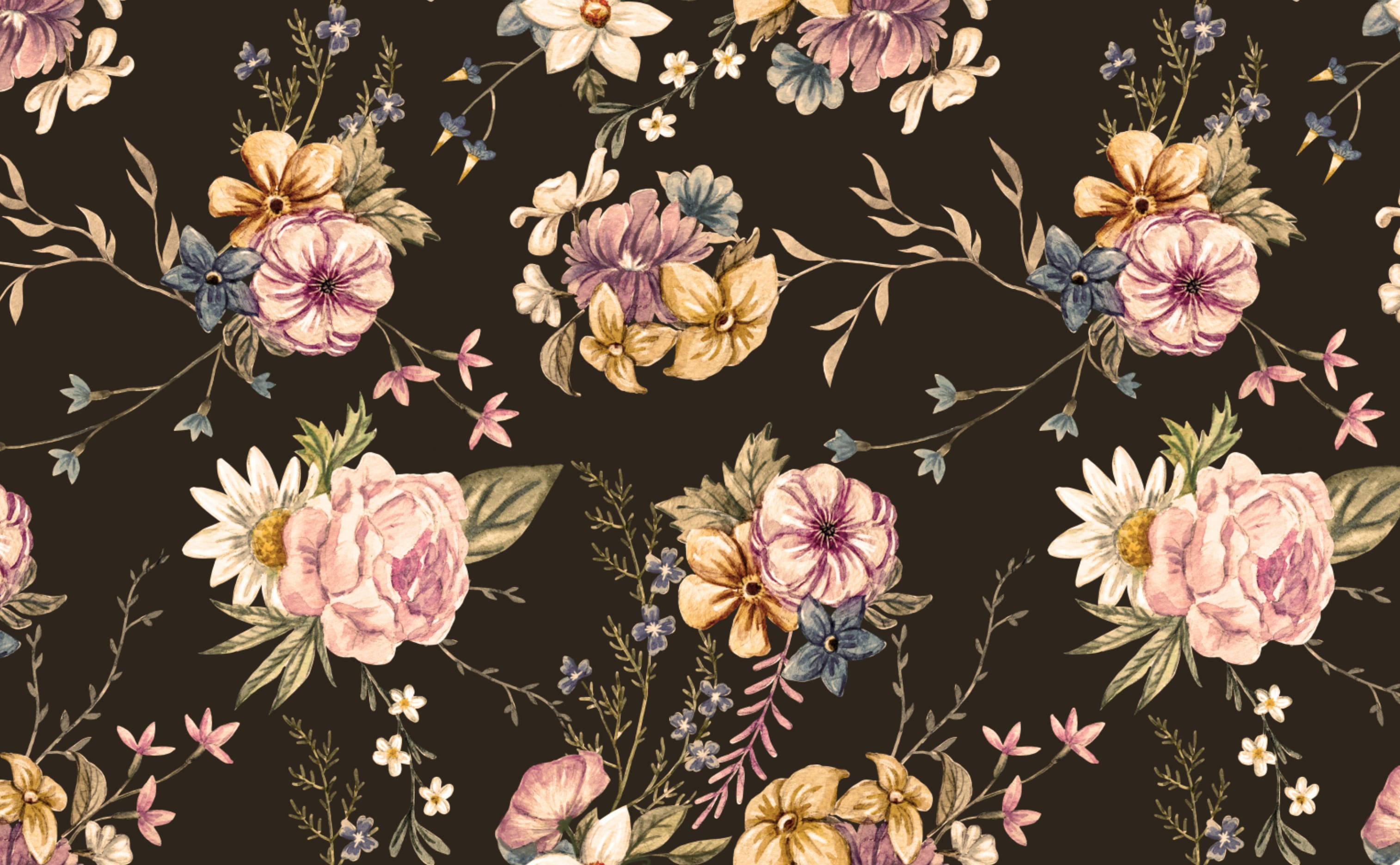 Victorian, floral pattern, pink, 2K Desktop Wallpaper