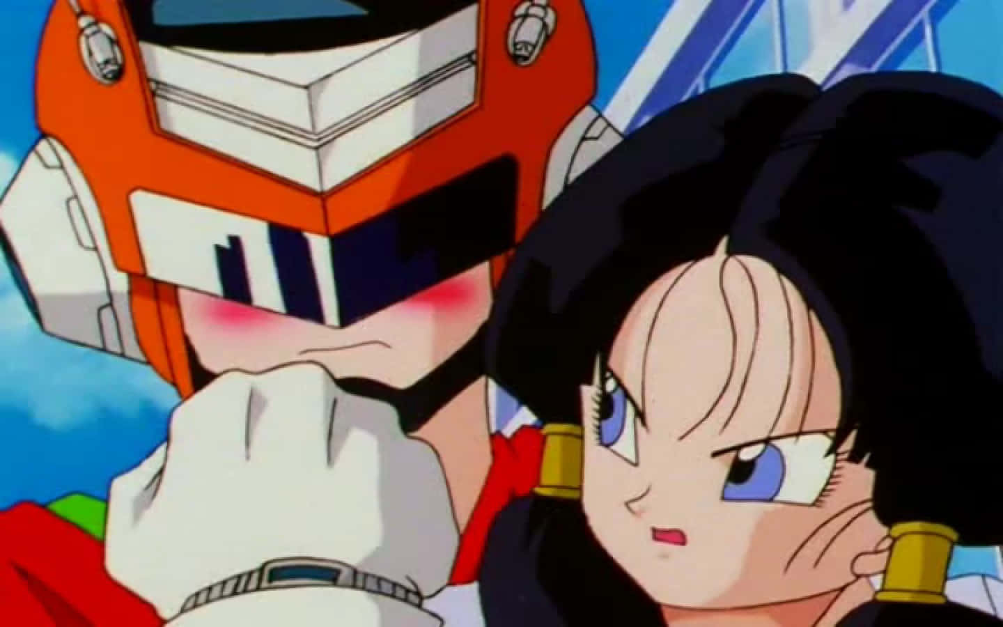 Videl, blue eyes, red and white robot, HD Desktop Wallpaper