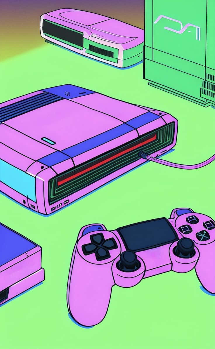 neon pink, green, retro gaming consoles, SD Phone Wallpaper