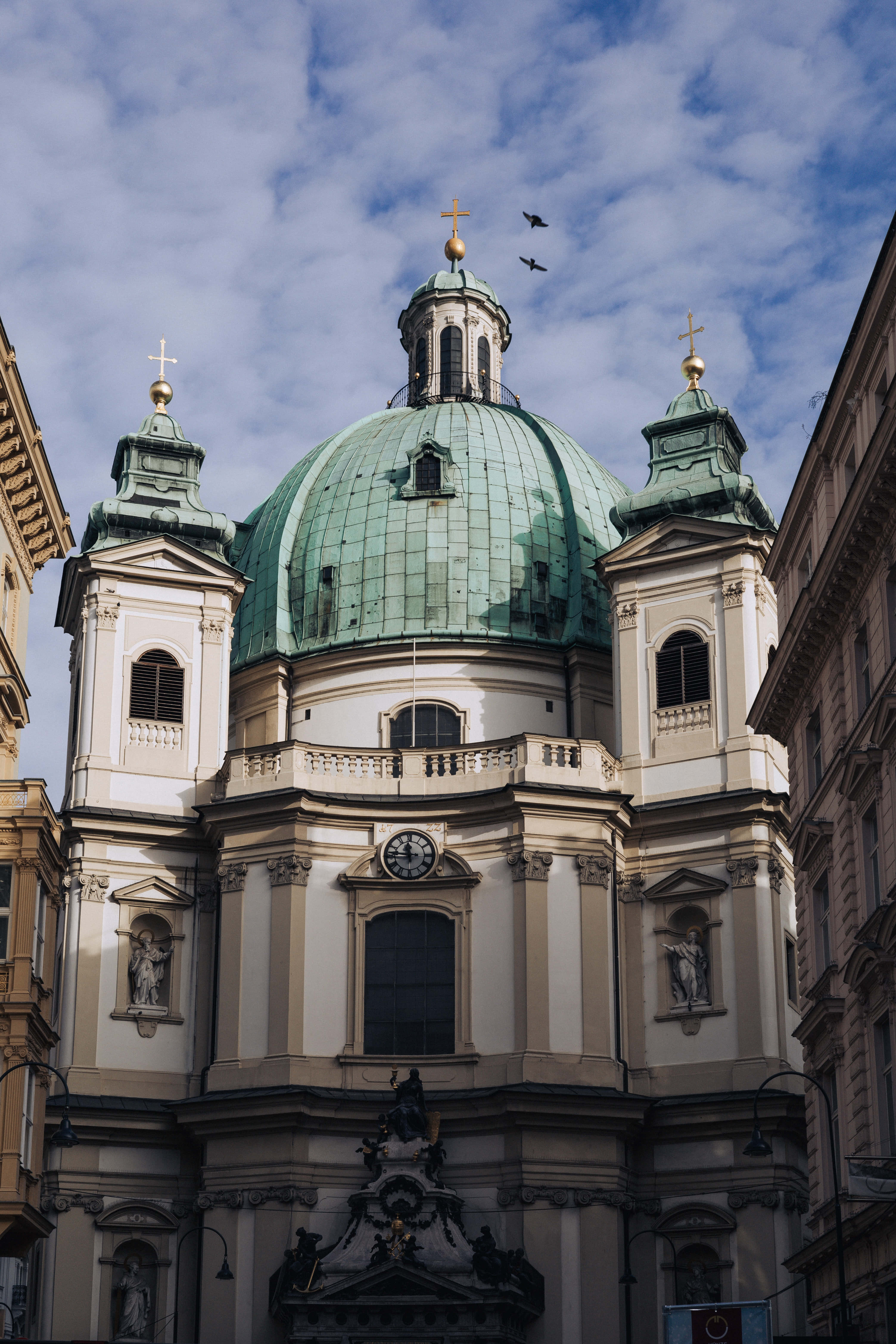 Vienna Cathedral, baroque church, green copper dome, 5K Phone Wallpaper