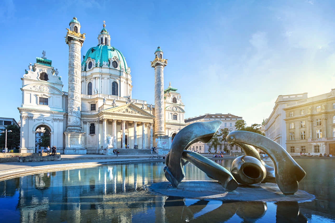 Vienna Cathedral, turquoise dome, twin columns, HD Desktop Wallpaper