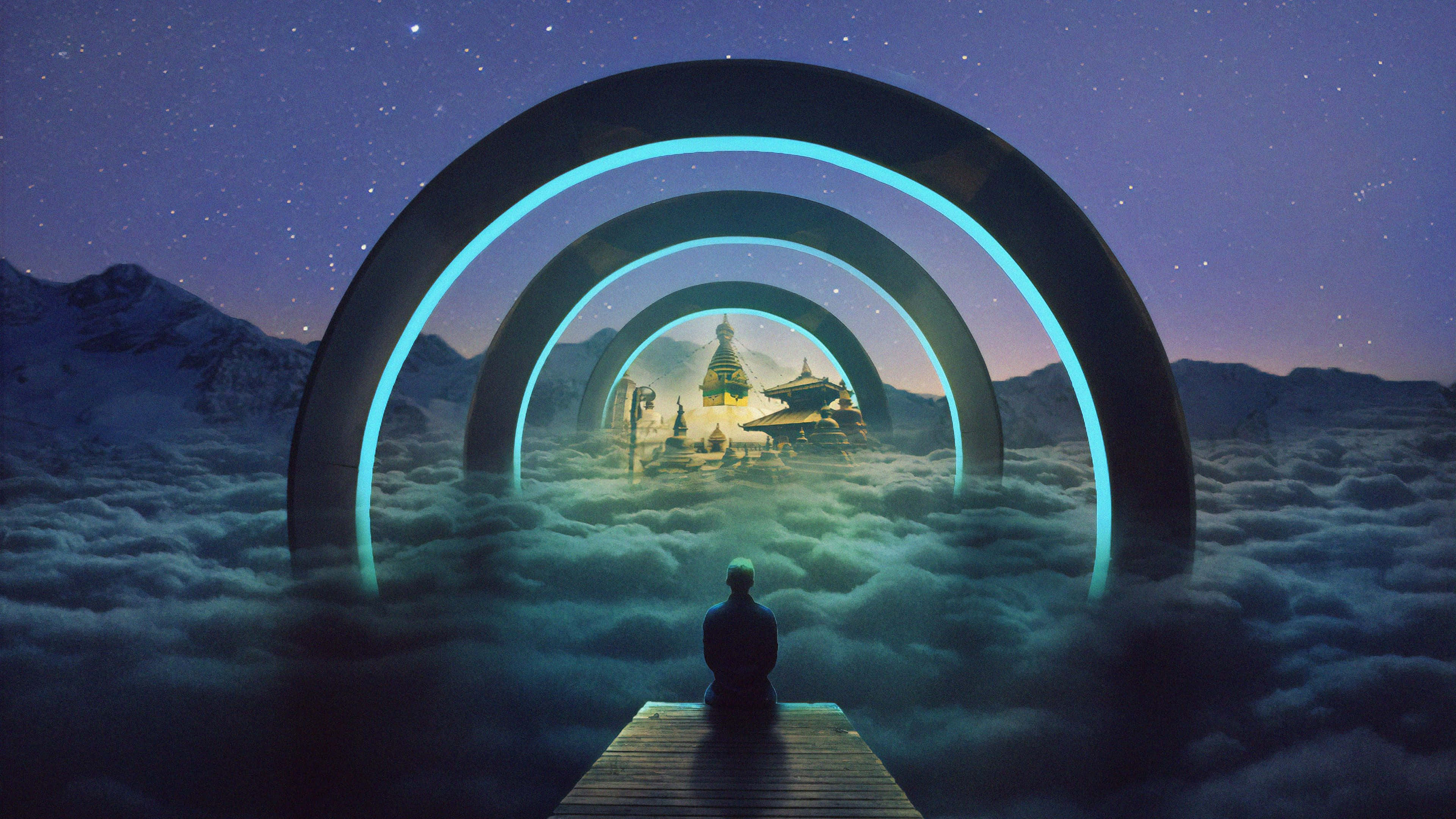 Latent Temple Clouds, temple, clouds, 4K Desktop Wallpaper