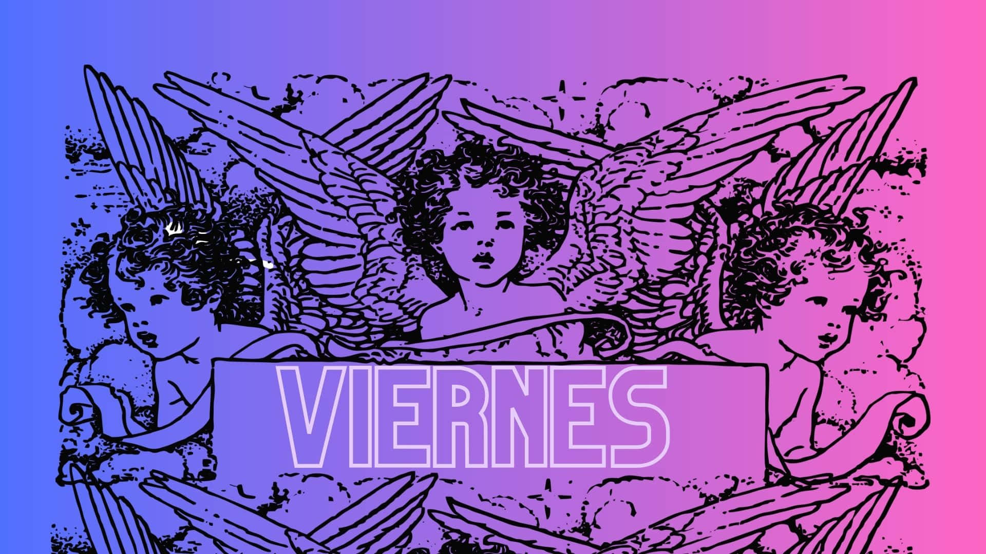 VIERNES, vintage line art style, three winged cherubs, Full HD Desktop Wallpaper