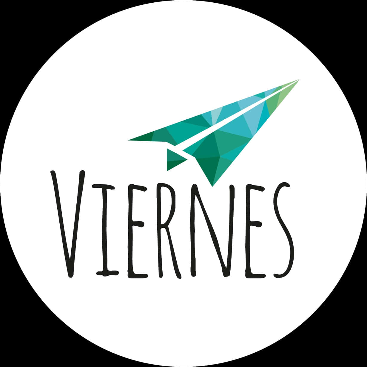 Viernes, white circular logo, teal geometric paper airplane, SD Desktop Wallpaper