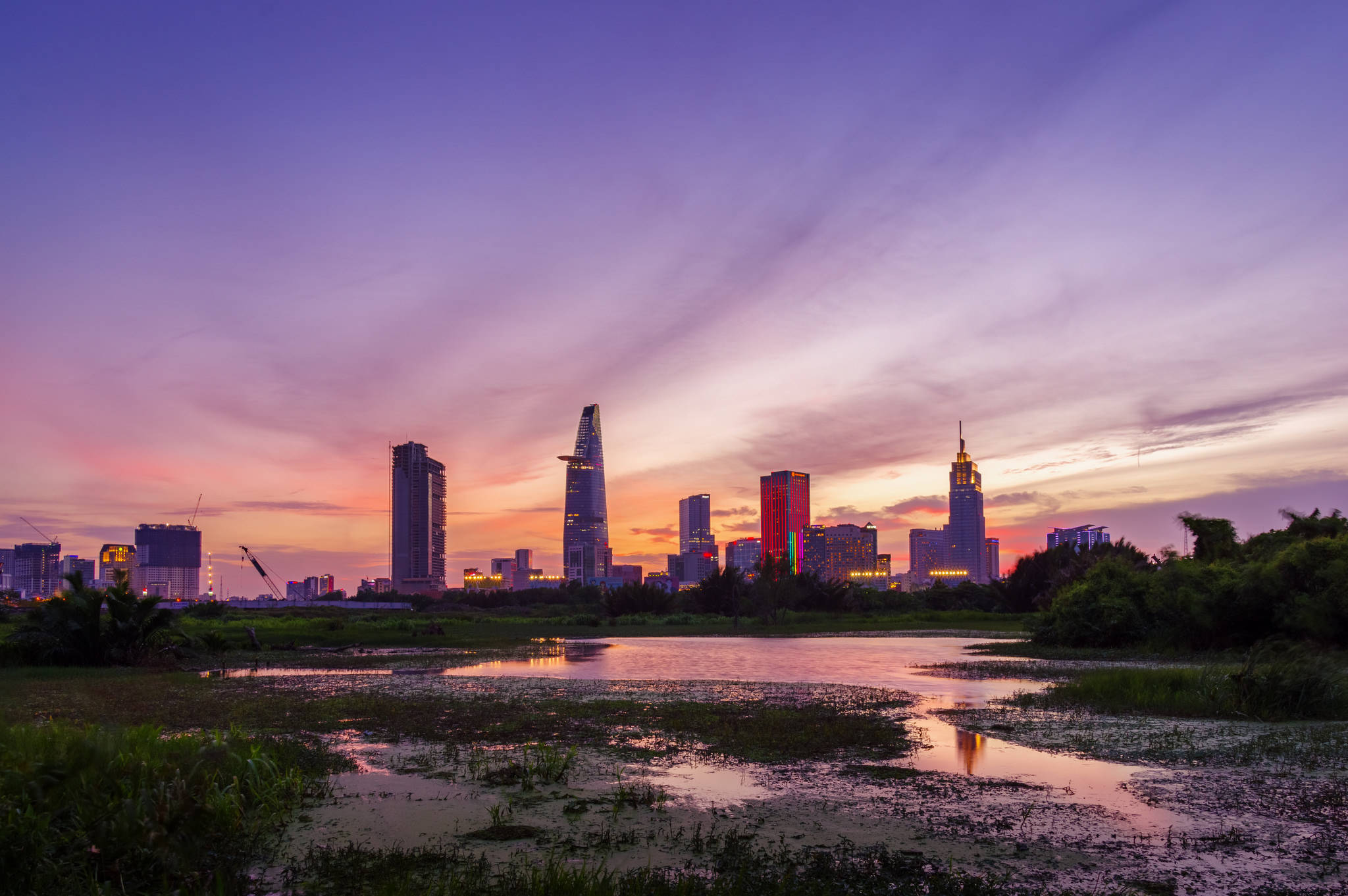 Vietnam, wetlands, city skyline, Full HD Desktop Wallpaper