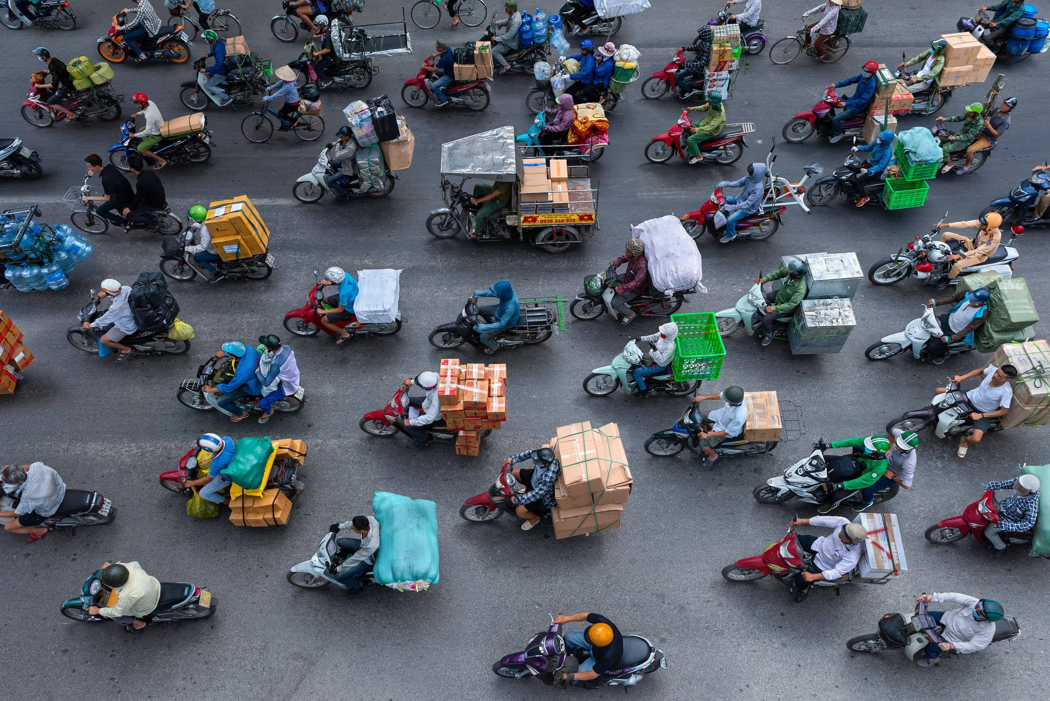 Vietnam, busy streets, aerial view, Full HD Desktop Wallpaper