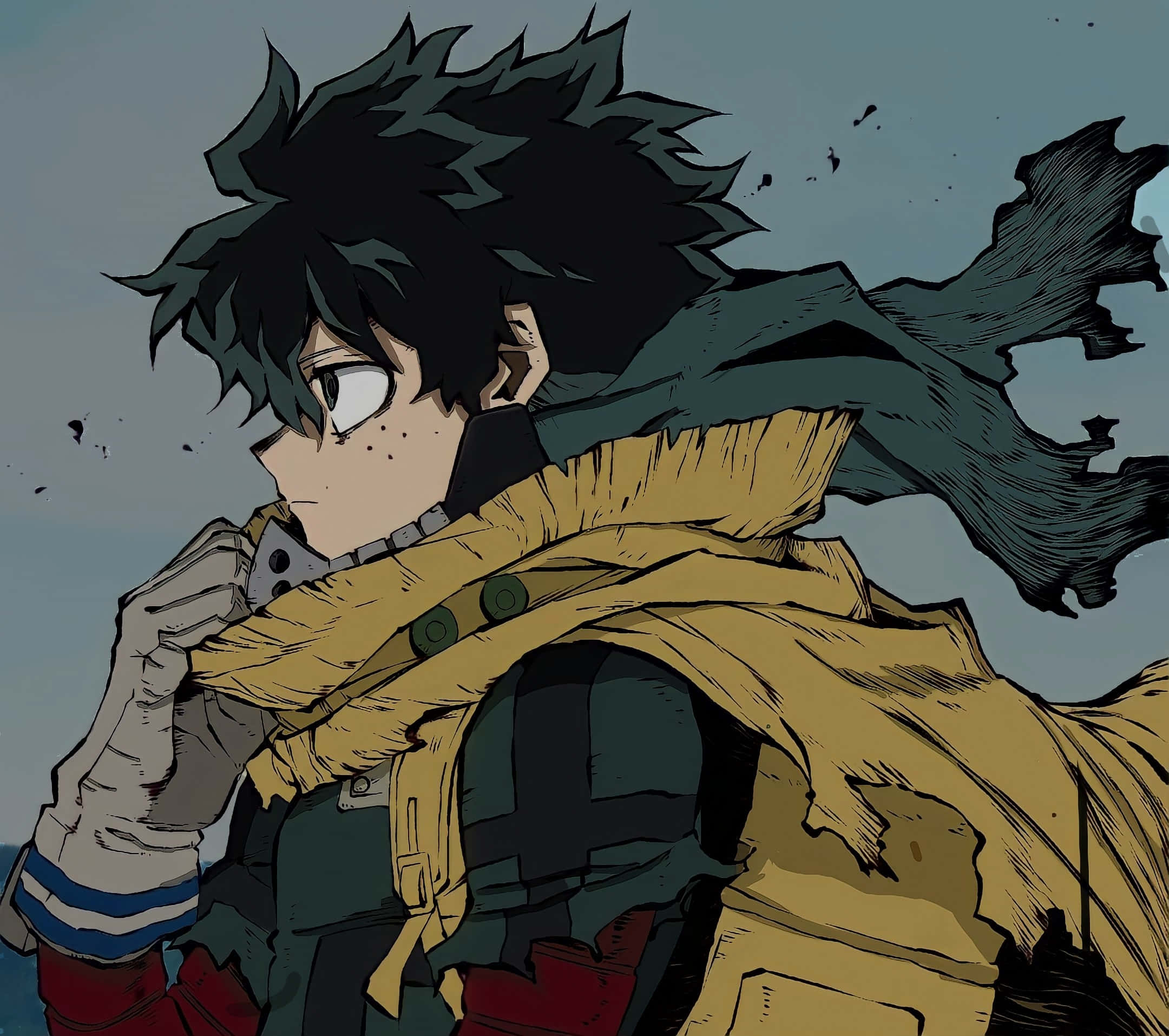 Vigilante Deku, spiky black hair, tattered yellow scarf, Full HD Desktop Wallpaper