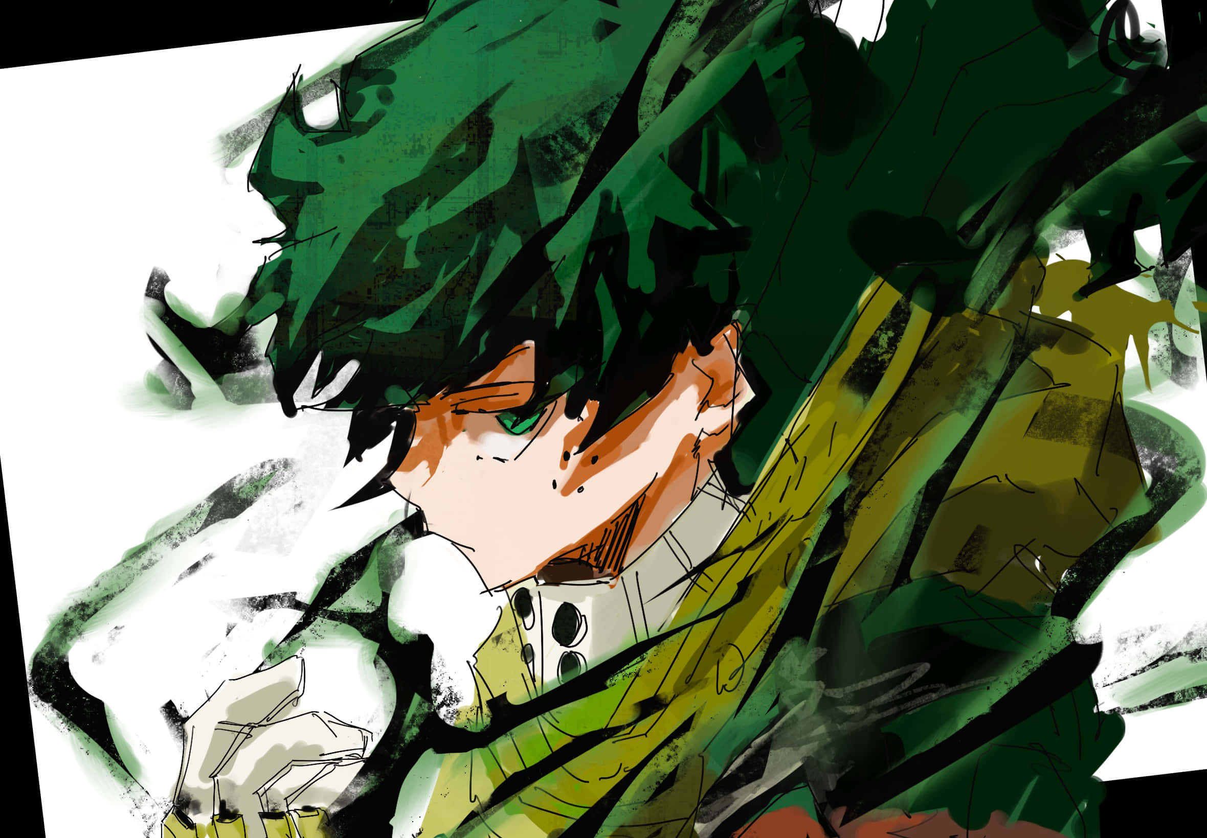 Vigilante Deku, spiky green hair, green eyes, Full HD Desktop Wallpaper