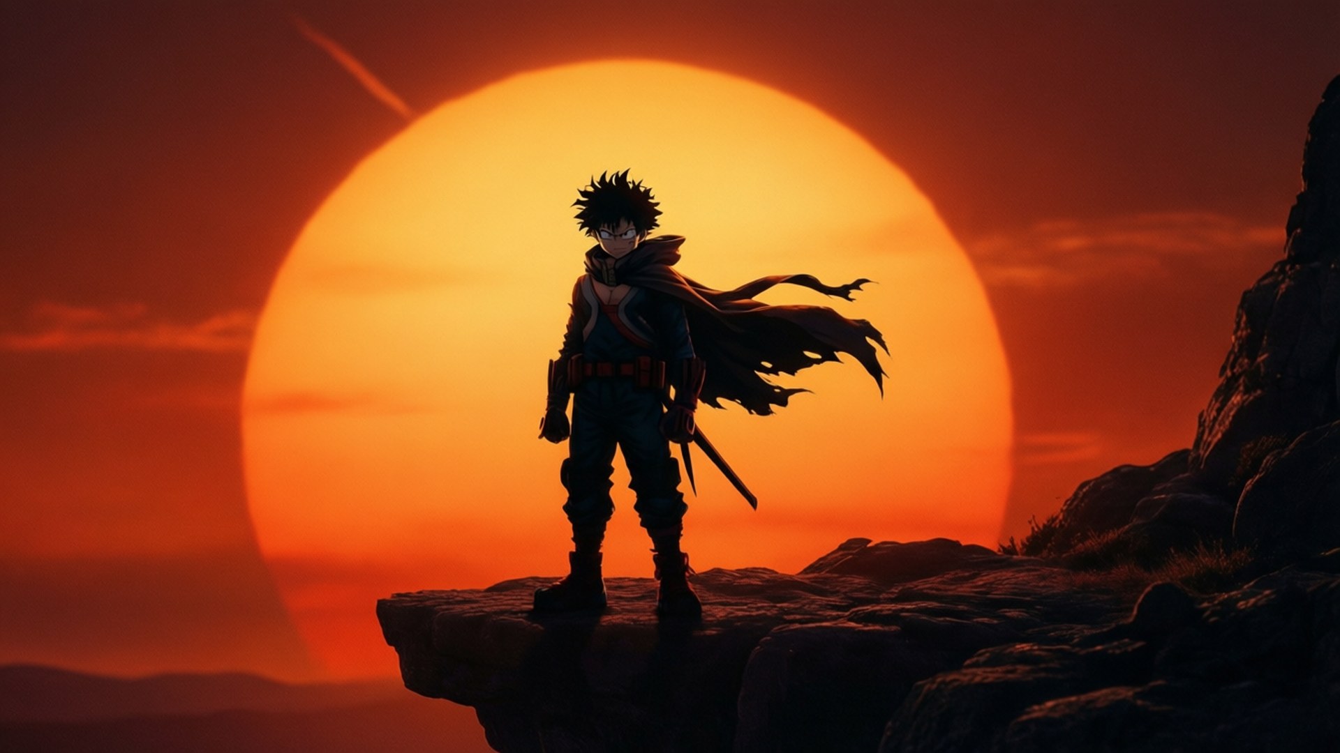 Vigilante Deku, sunset, silhouette, Full HD Desktop Wallpaper