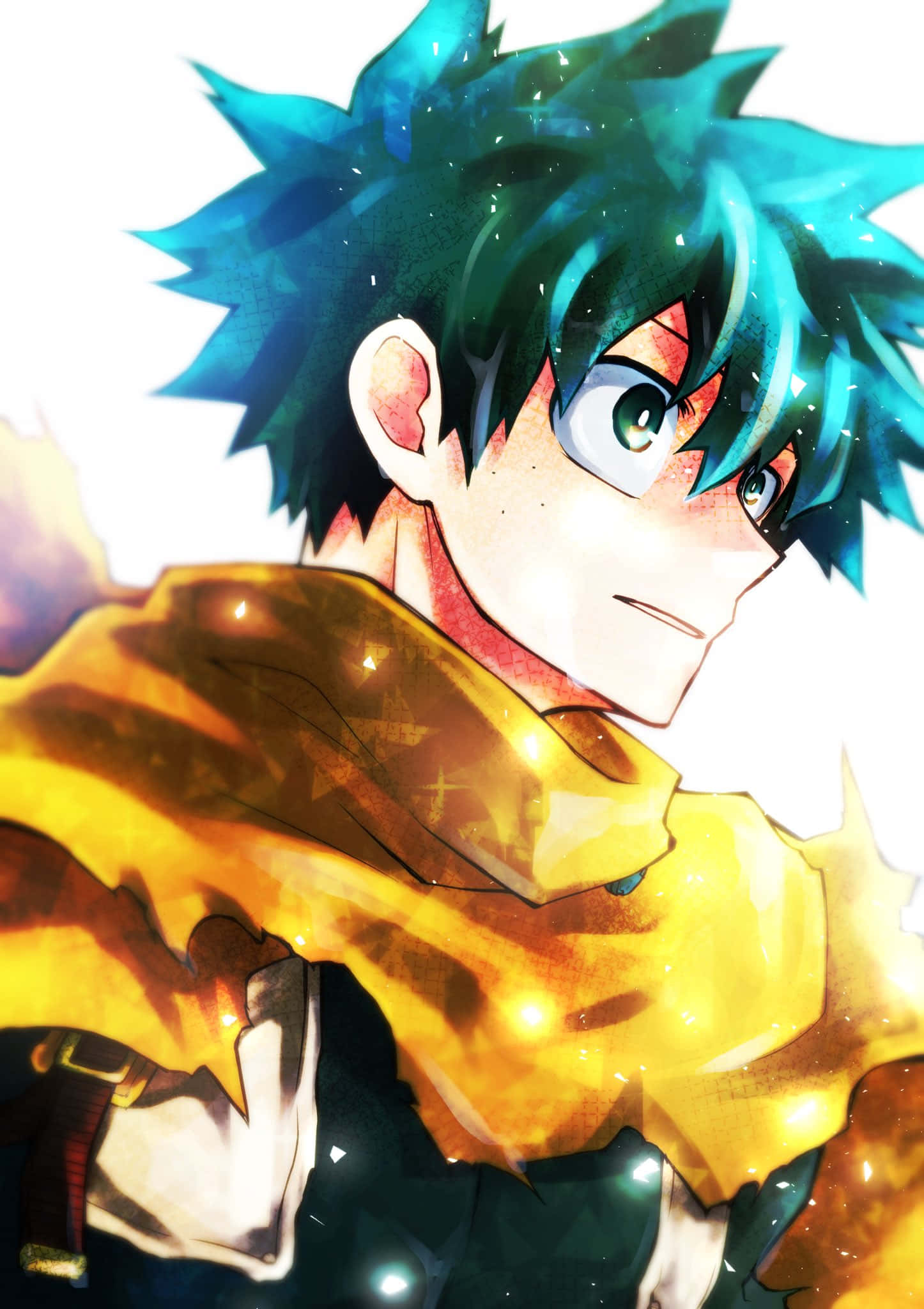 Vigilante Deku, spiky teal hair, glowing eyes, Full HD Phone Wallpaper