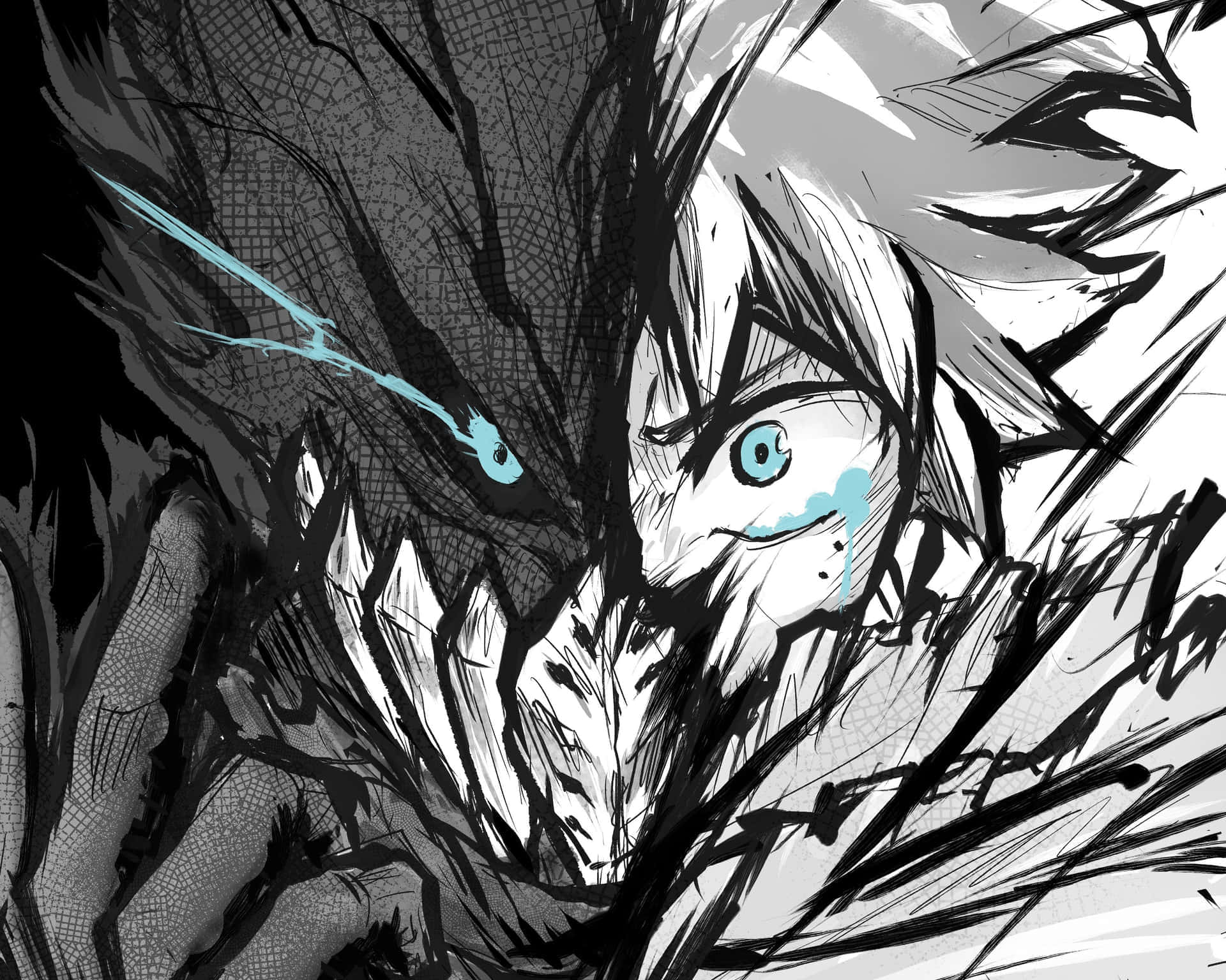 Vigilante Deku, glowing blue eyes, tear streaks, Full HD Desktop Wallpaper