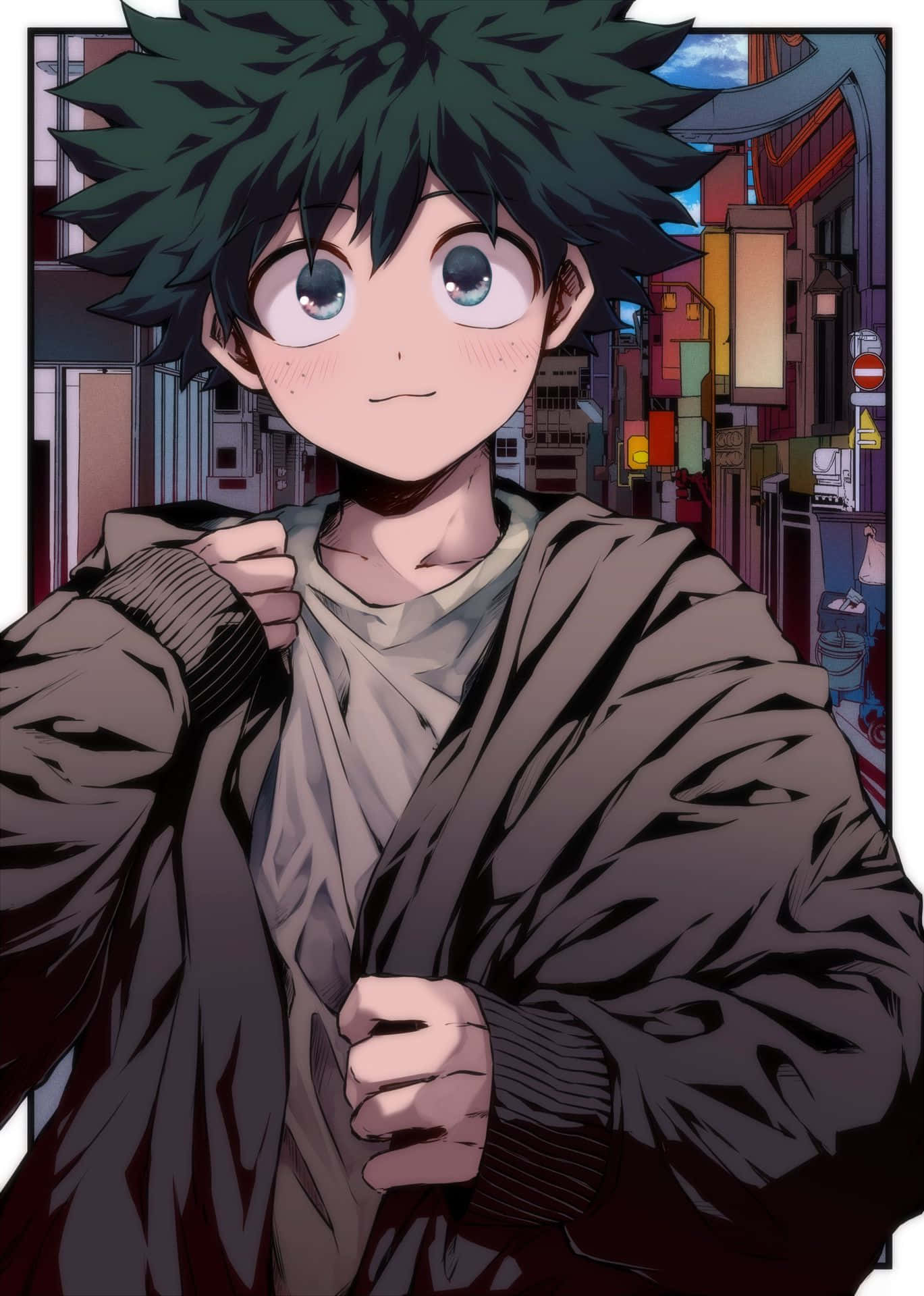Vigilante Deku, anime portrait, spiky dark green hair, Full HD Phone Wallpaper