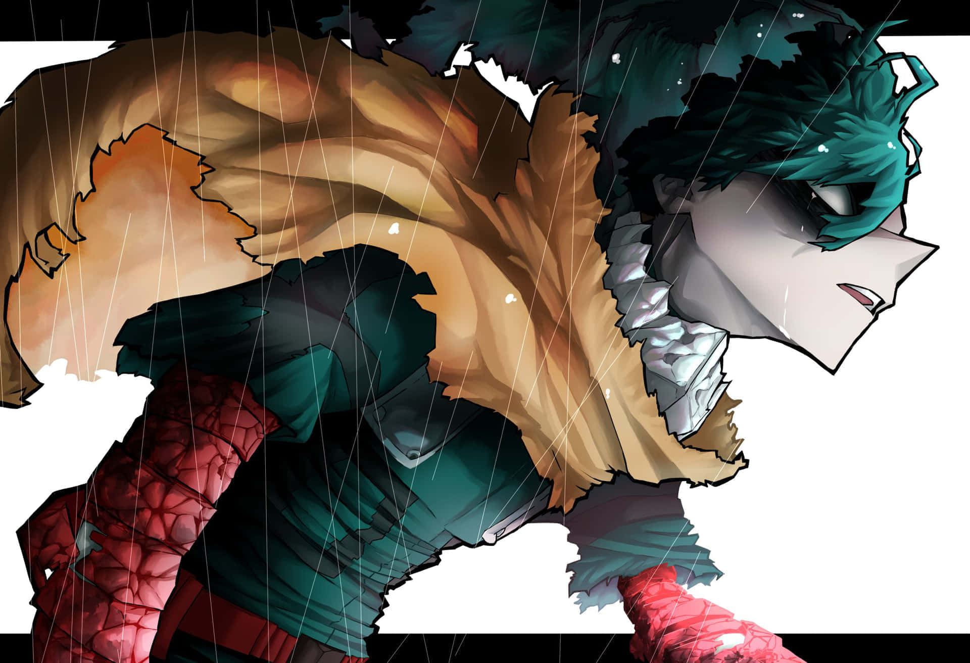Vigilante Deku, teal hair, fur-lined coat, Full HD Desktop Wallpaper