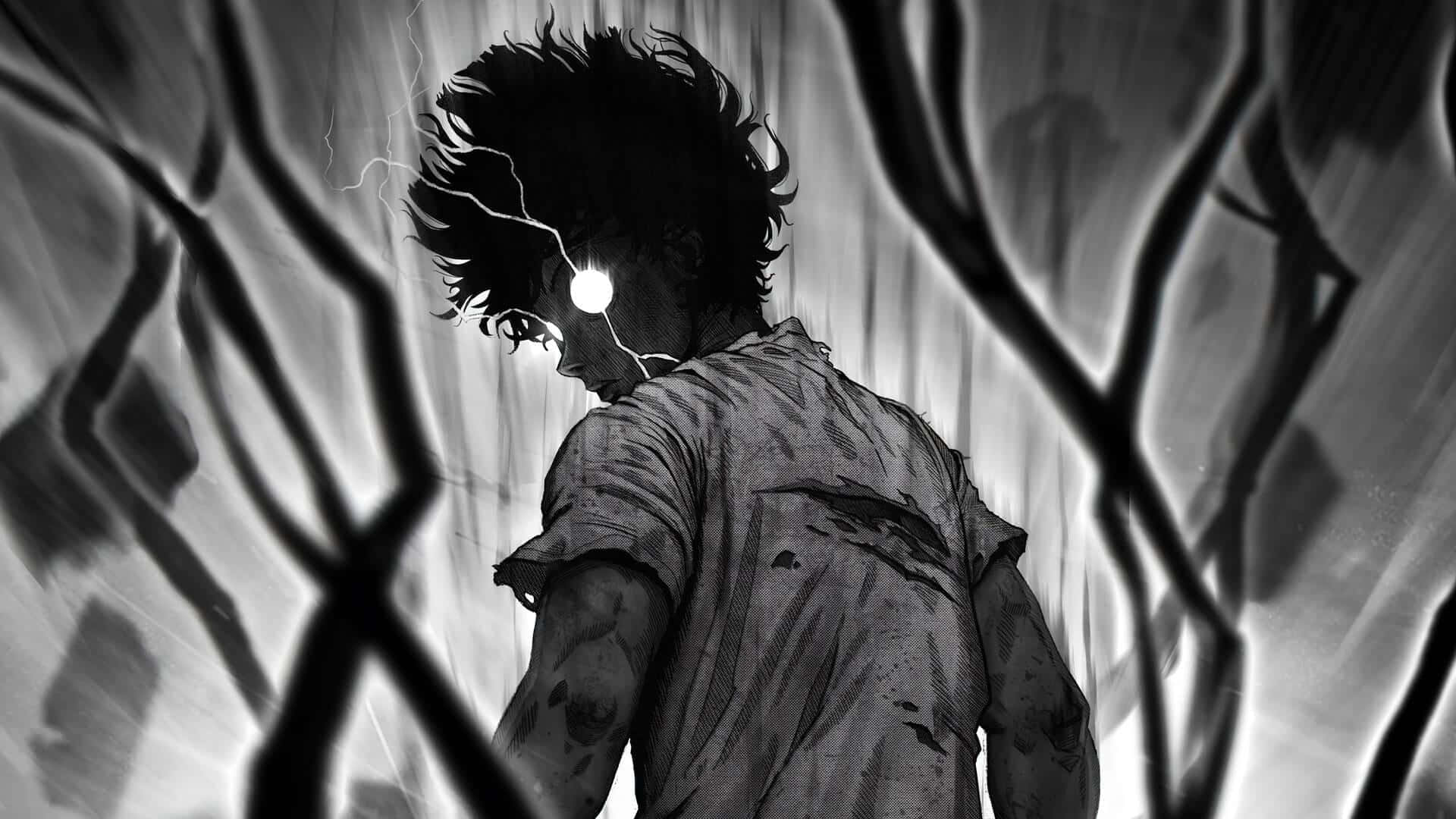 Vigilante Deku, glowing eye, chain-link fence, Full HD Desktop Wallpaper