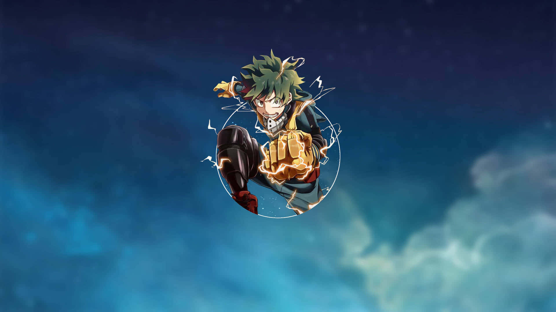 Vigilante Deku, green-haired anime boy, electric sparks, Full HD Desktop Wallpaper