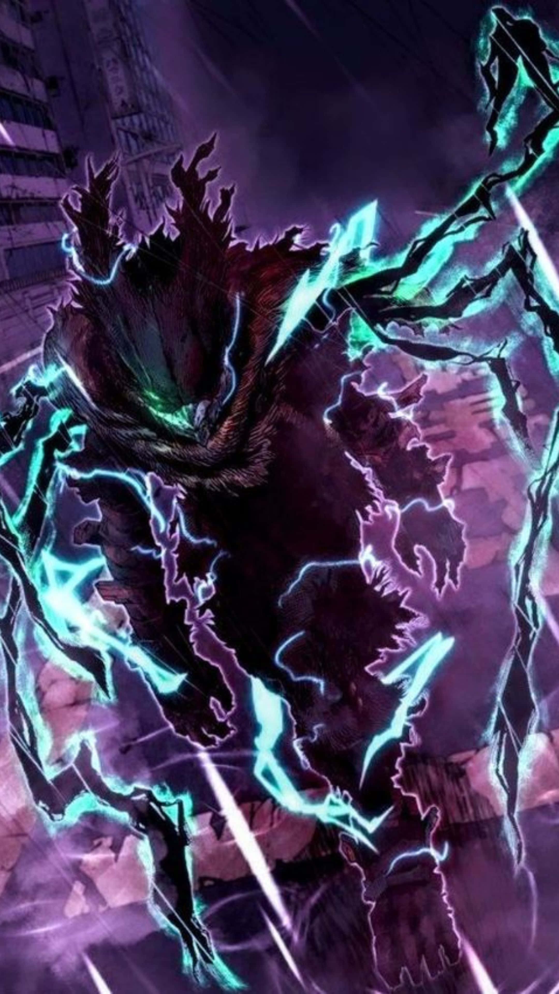 Vigilante Deku, electric aura, glowing cyan lightning, 4K Phone Wallpaper