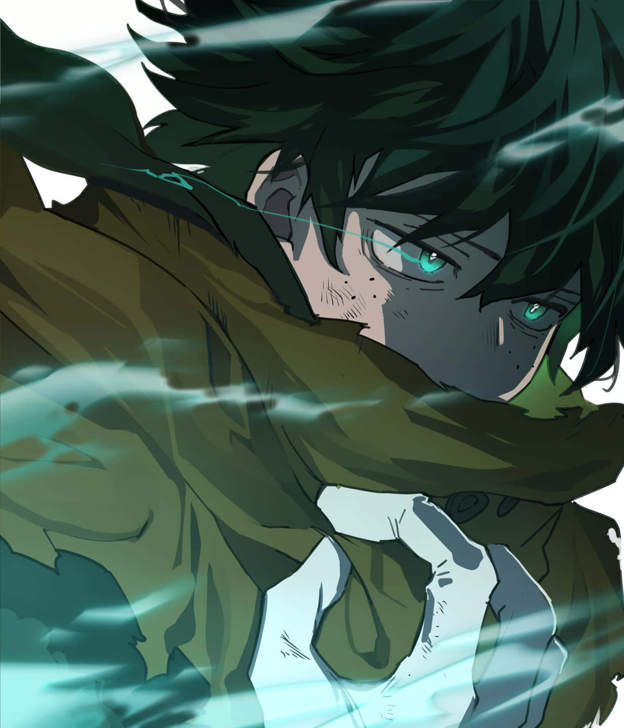 Vigilante Deku, dark green hair, glowing teal eyes, HD Phone Wallpaper