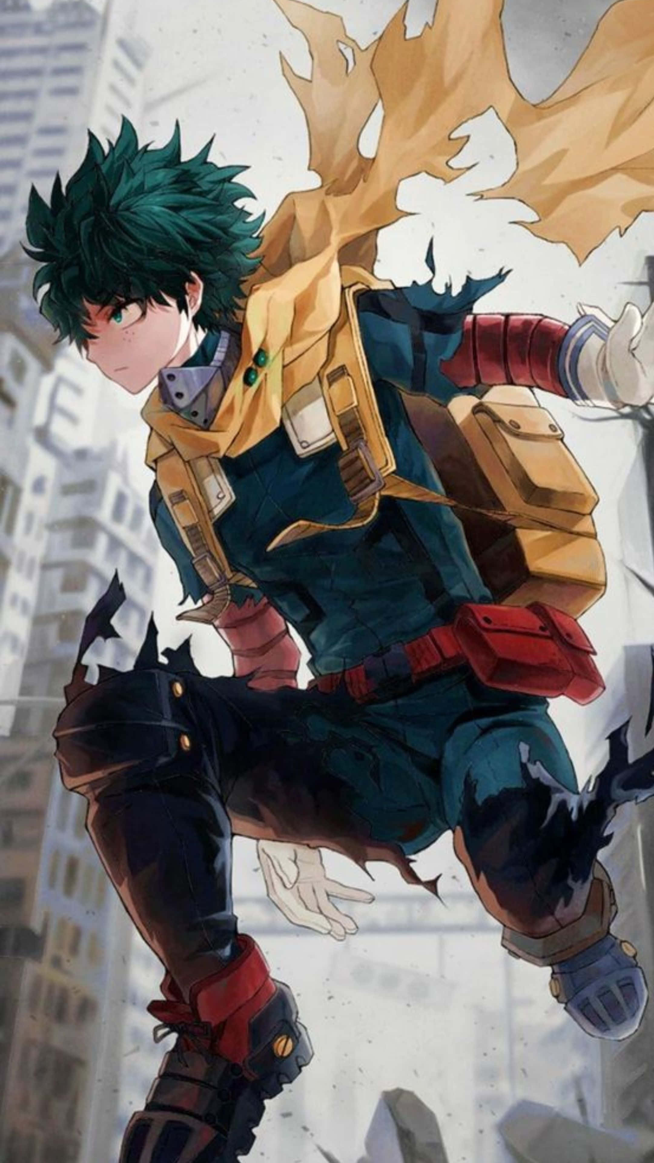 Vigilante Deku, green hair, yellow vest, 4K Phone Wallpaper