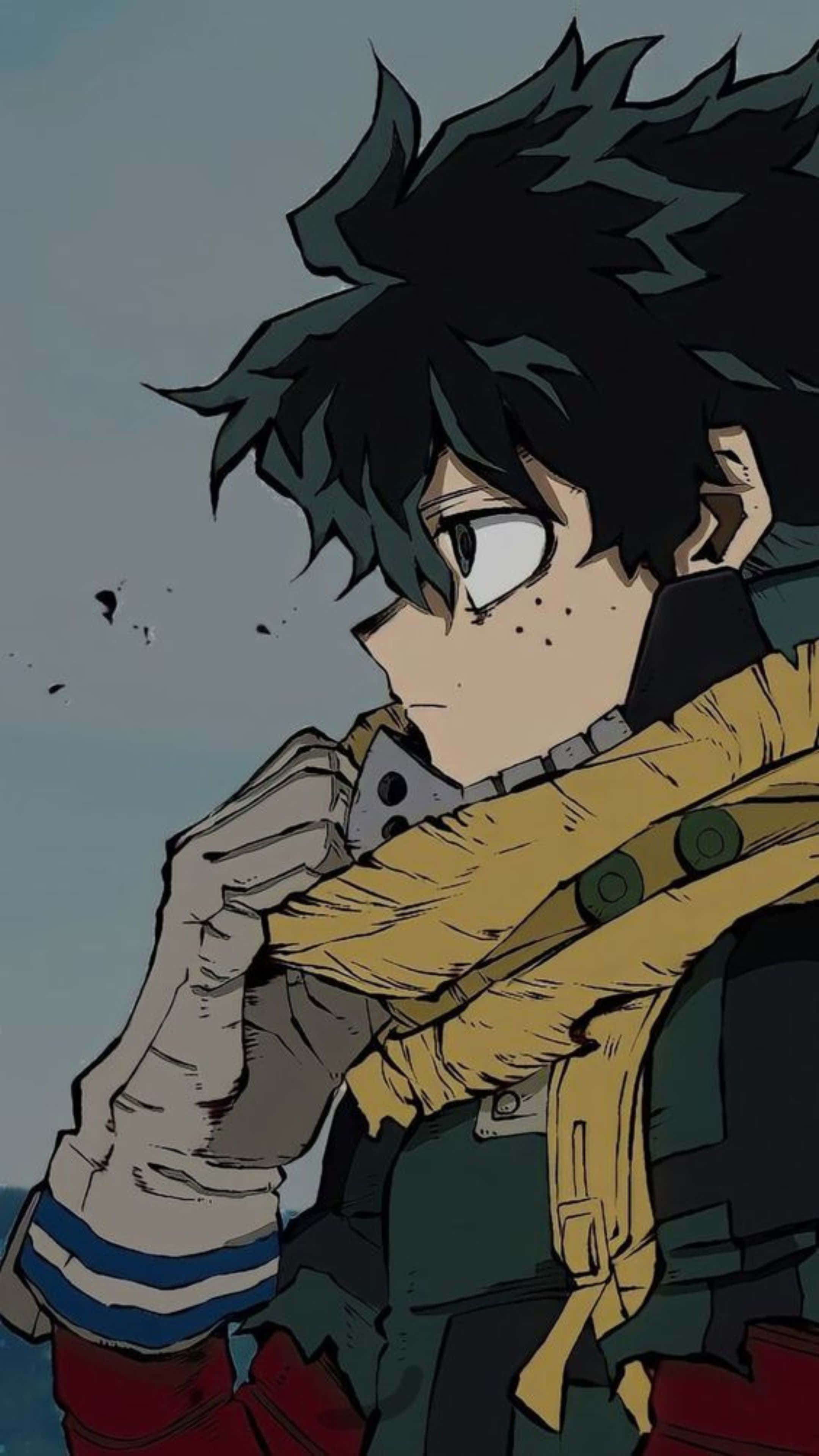 Vigilante Deku, spiky black hair, yellow scarf, 4K Phone Wallpaper