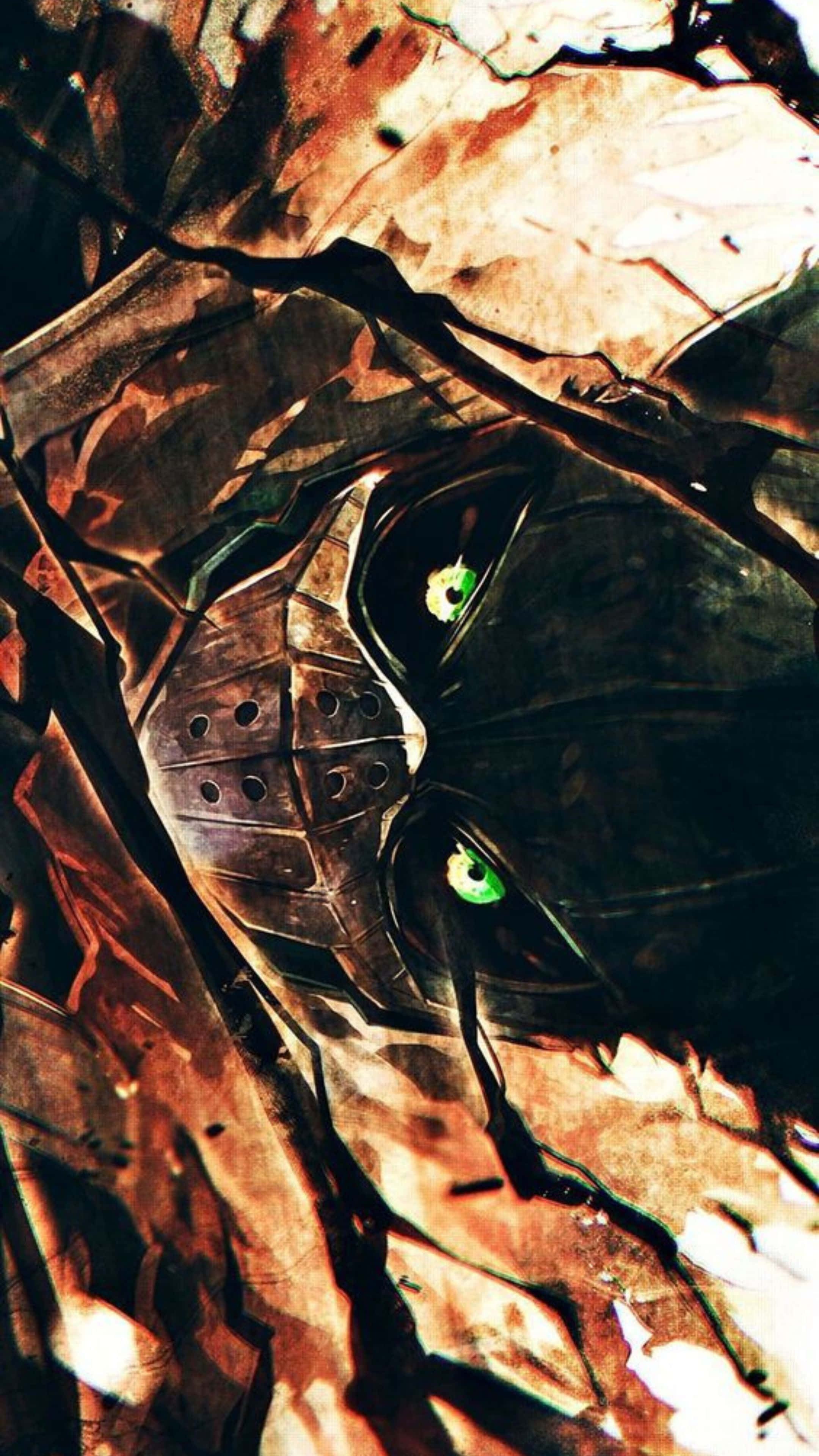 Vigilante Deku, glowing green eyes, cracked earth, 4K Phone Wallpaper
