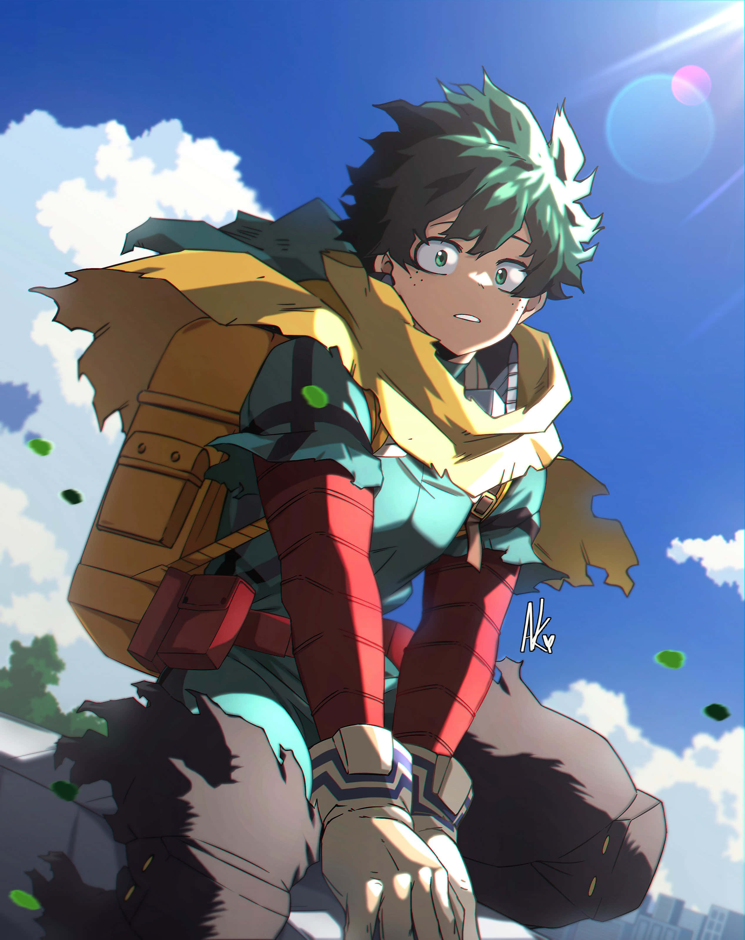 Vigilante Deku, green hair, glasses, 2K Phone Wallpaper