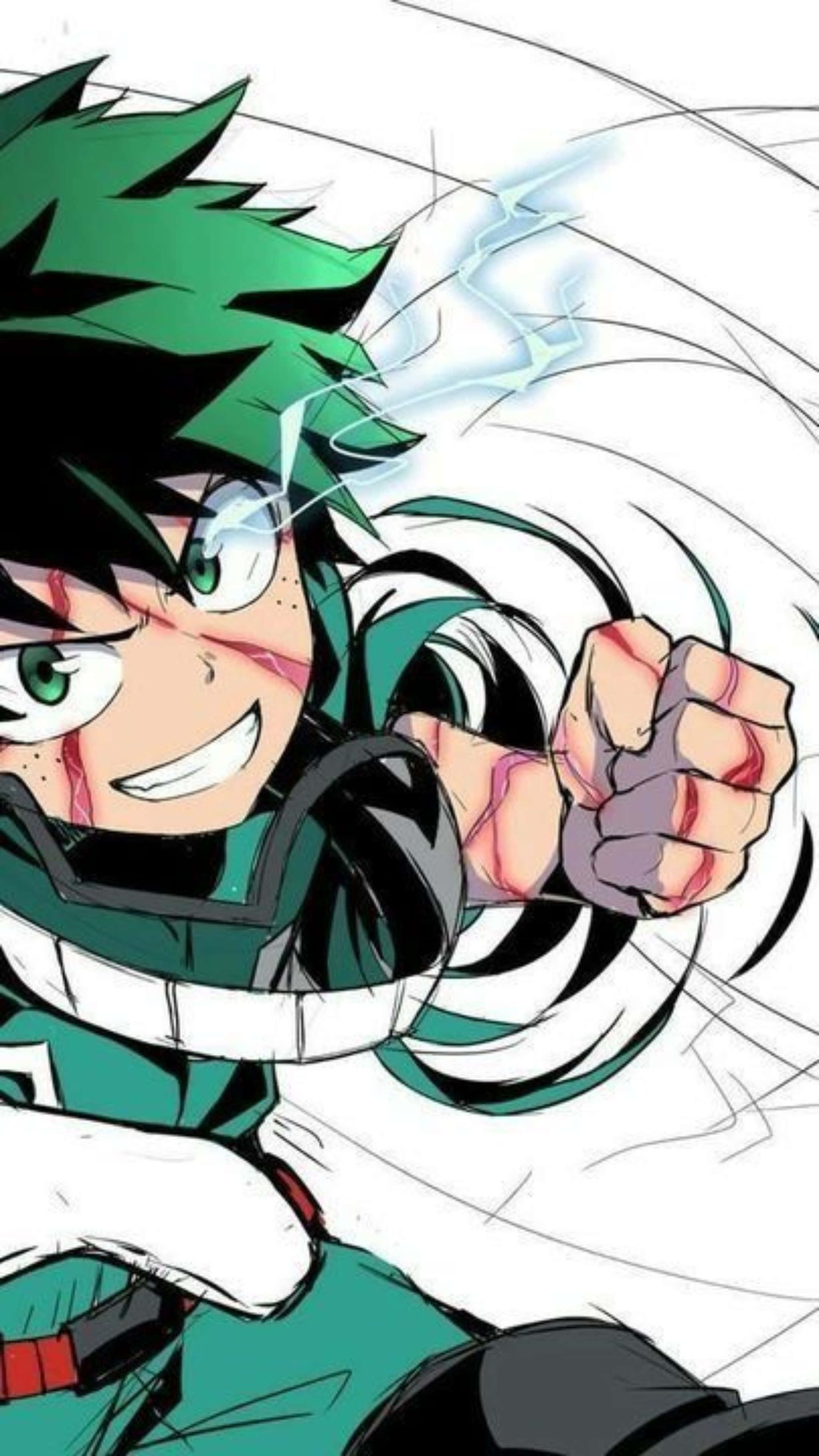 Vigilante Deku, green hair, glowing eyes, 4K Phone Wallpaper