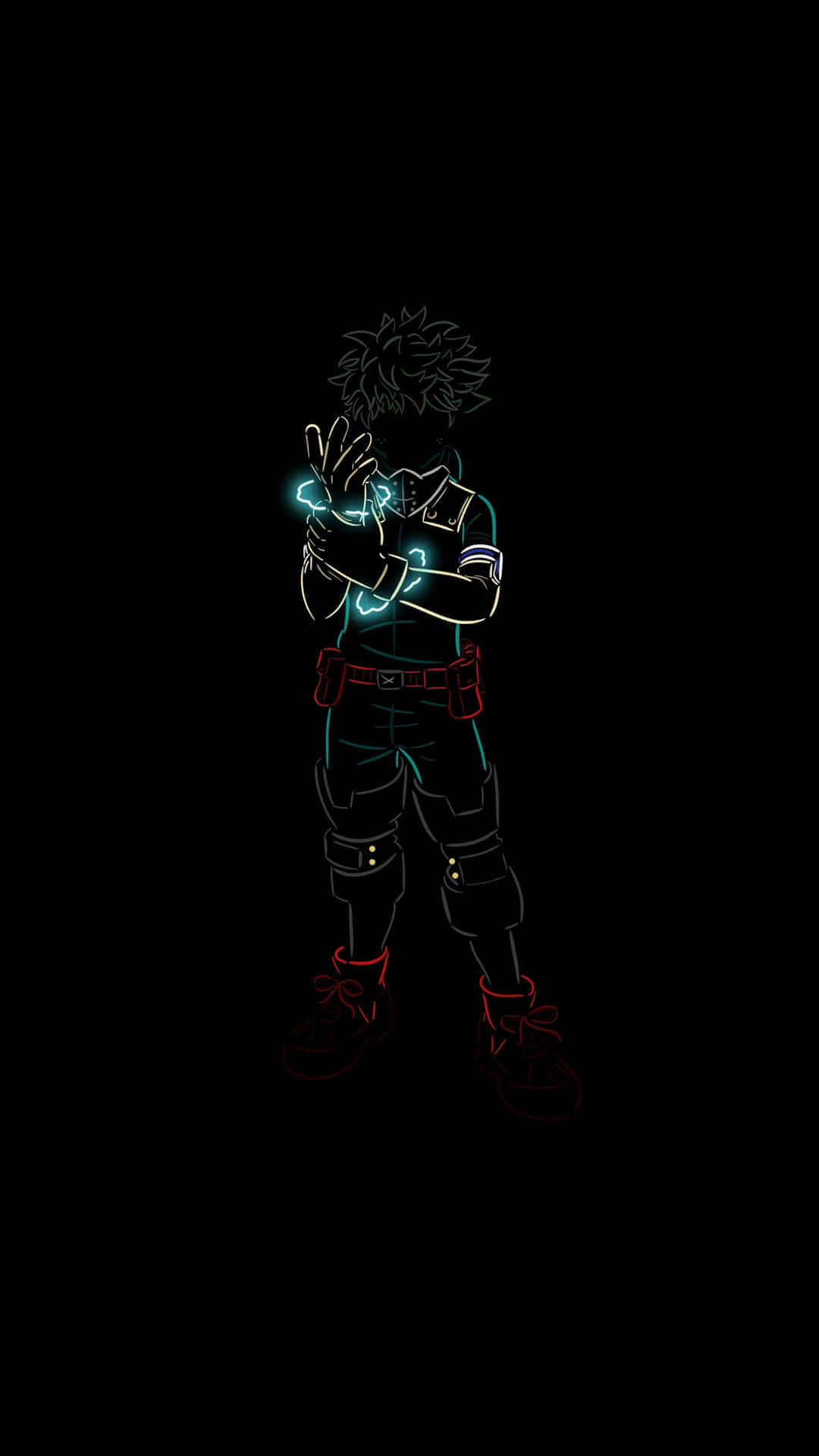 Vigilante Deku, neon-lit anime character, electric blue energy, Full HD Phone Wallpaper
